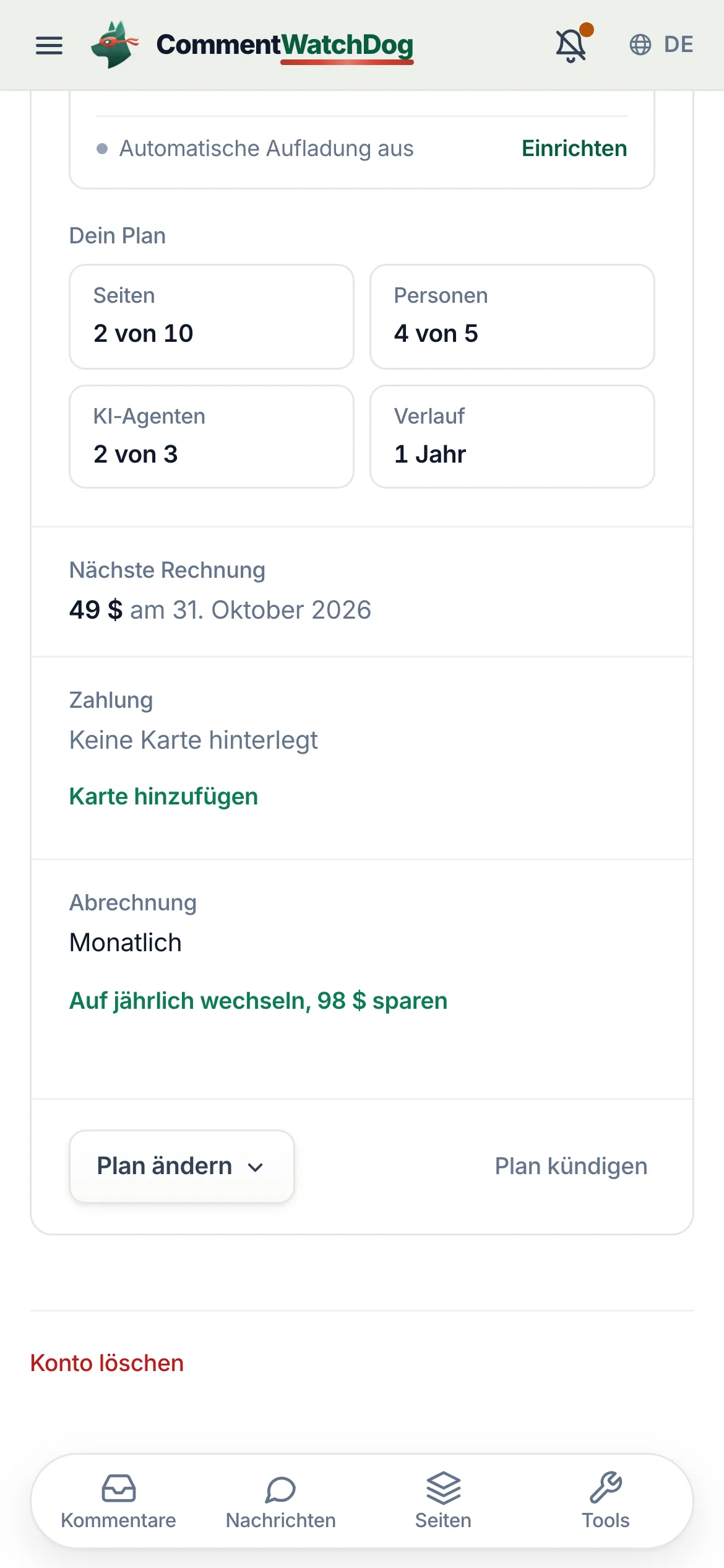 Dasselbe auf dem Handy.