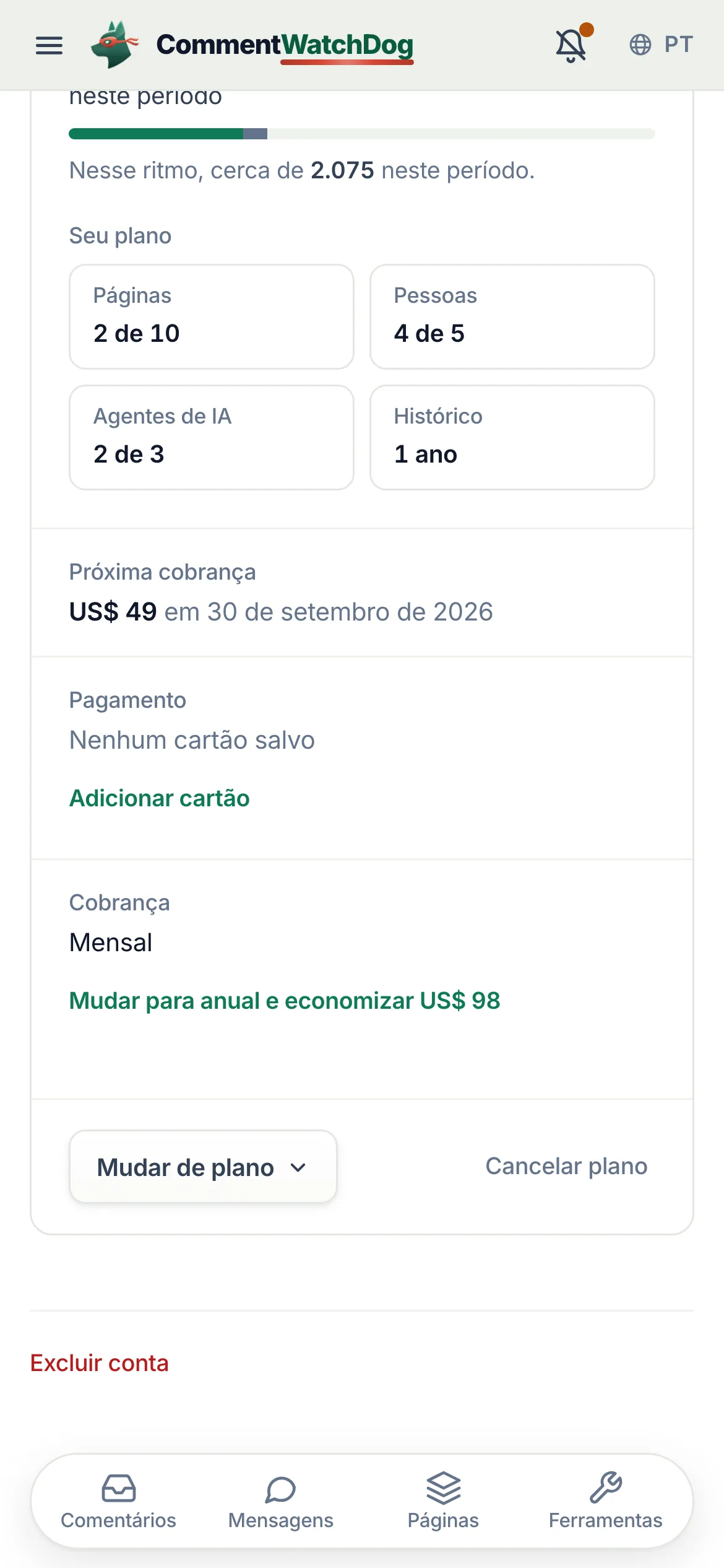 O mesmo em um celular.