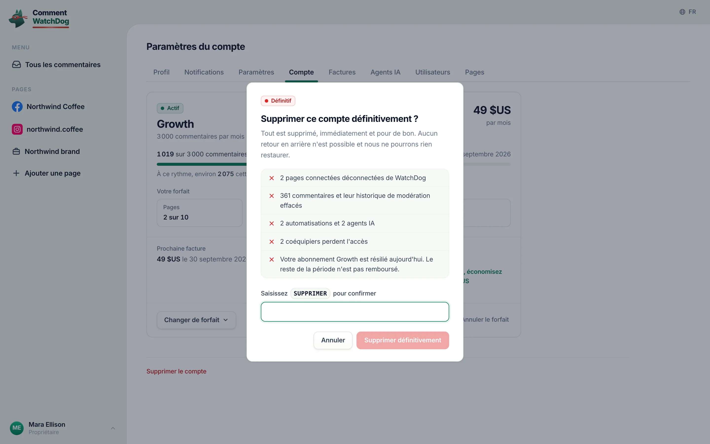 Supprimer définitivement.