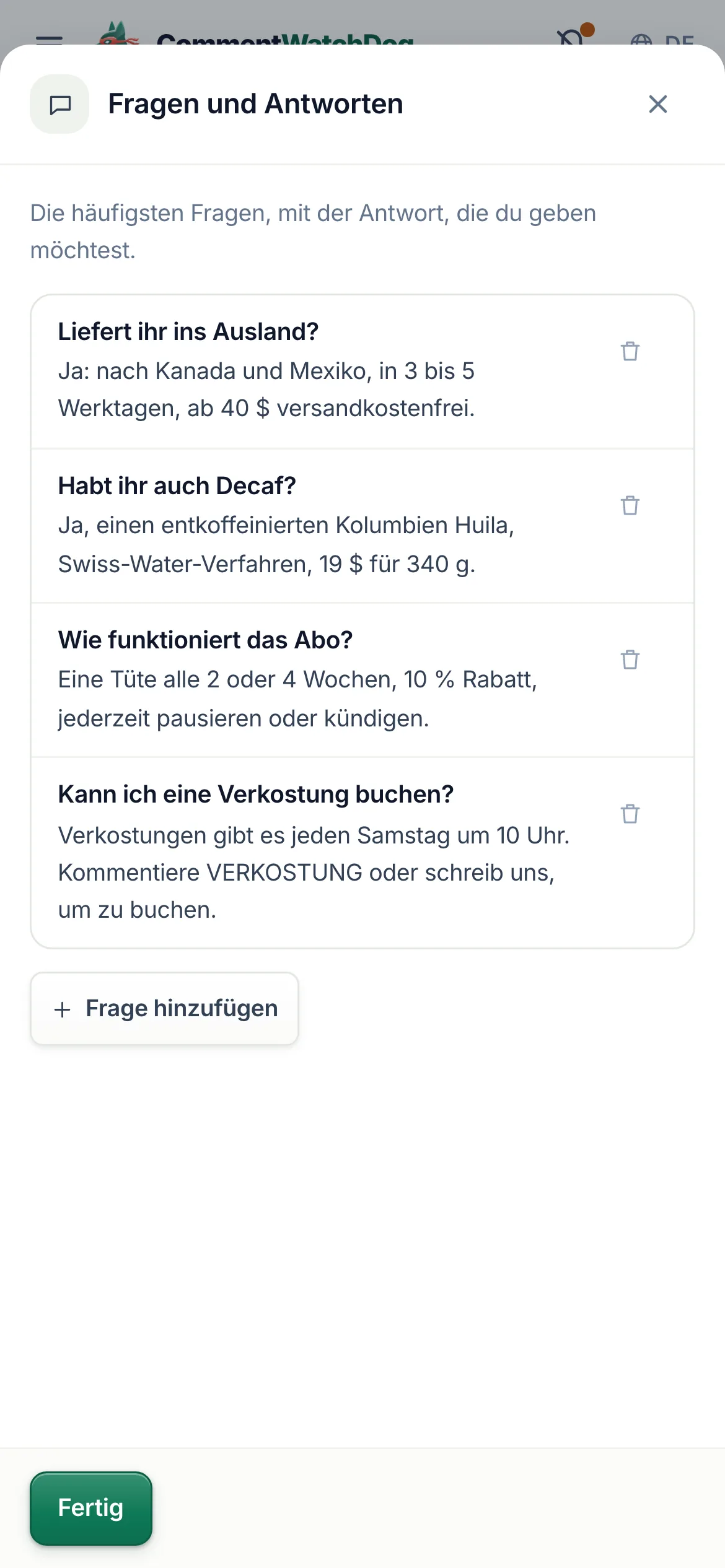 Dasselbe auf dem Handy.