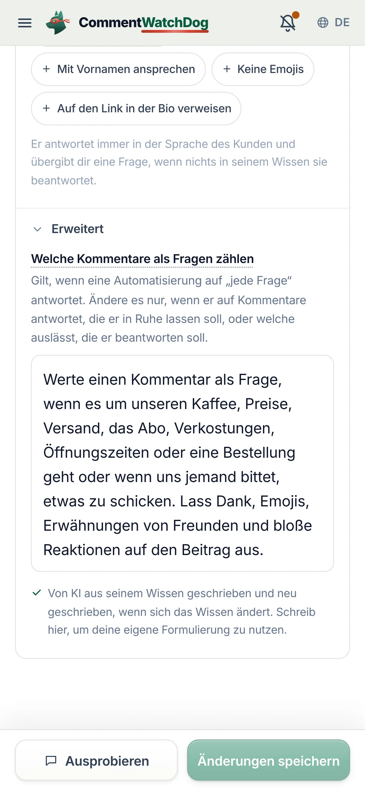 Dasselbe auf dem Handy.