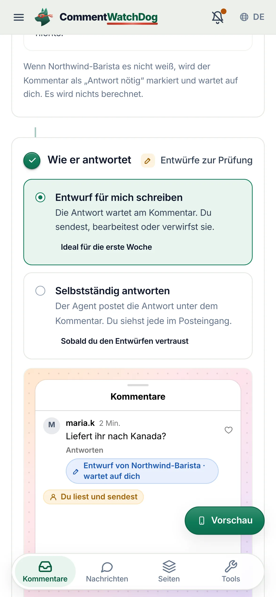 Dasselbe auf dem Handy.