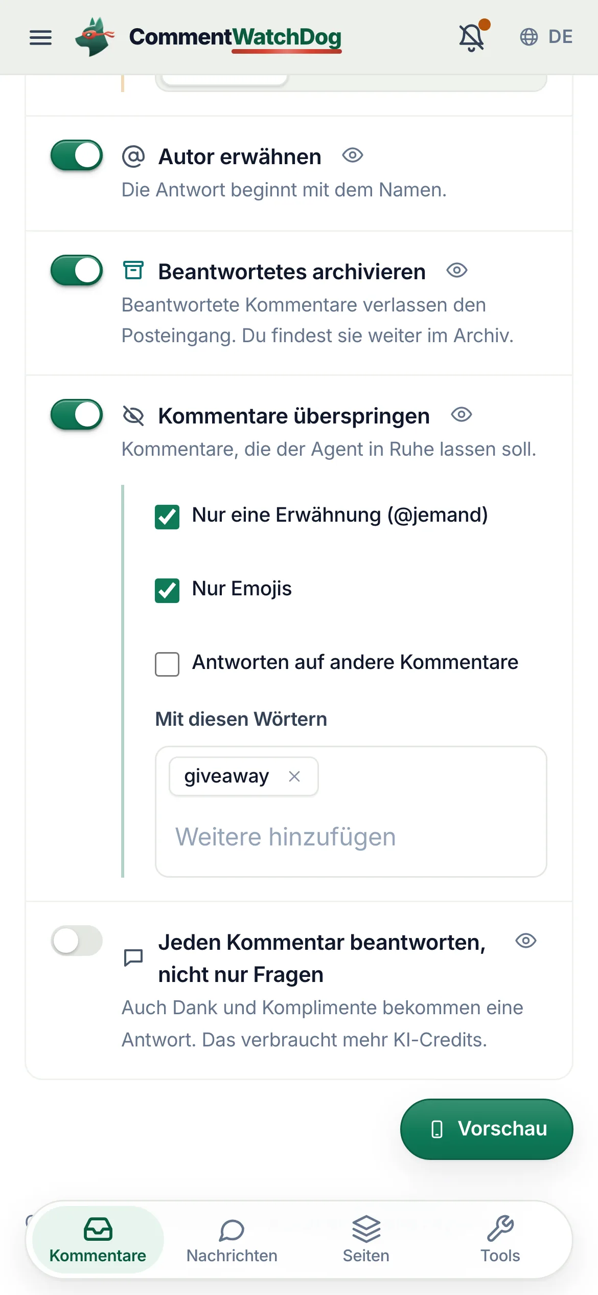 Dasselbe auf dem Handy.