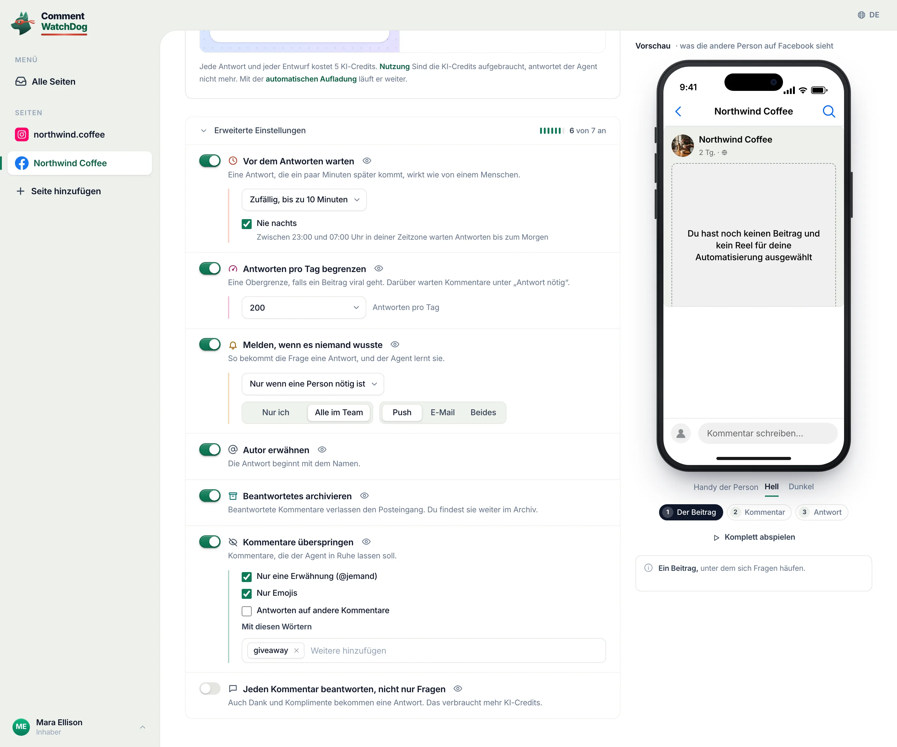 „Erweiterte Einstellungen“: „Kommentare überspringen“.