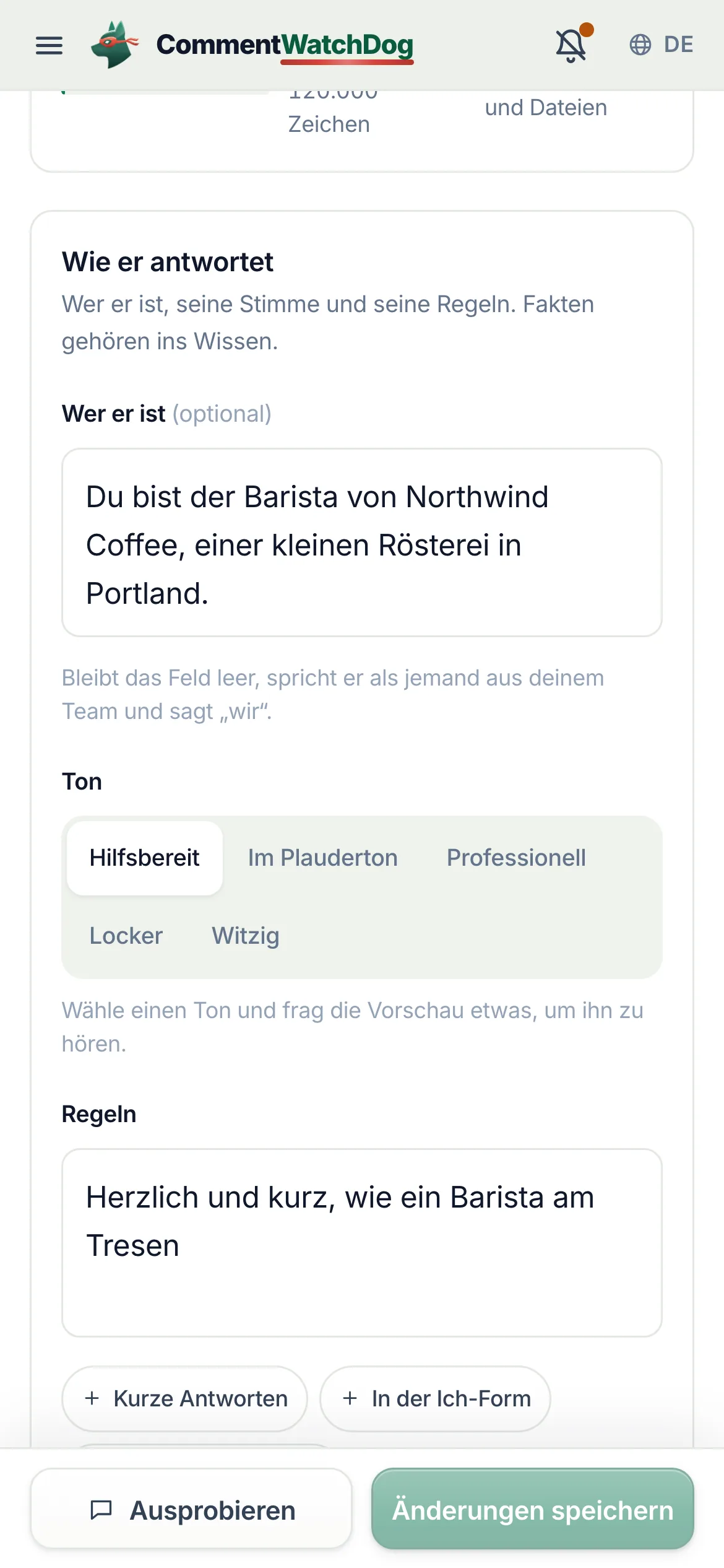 Dasselbe auf dem Handy.