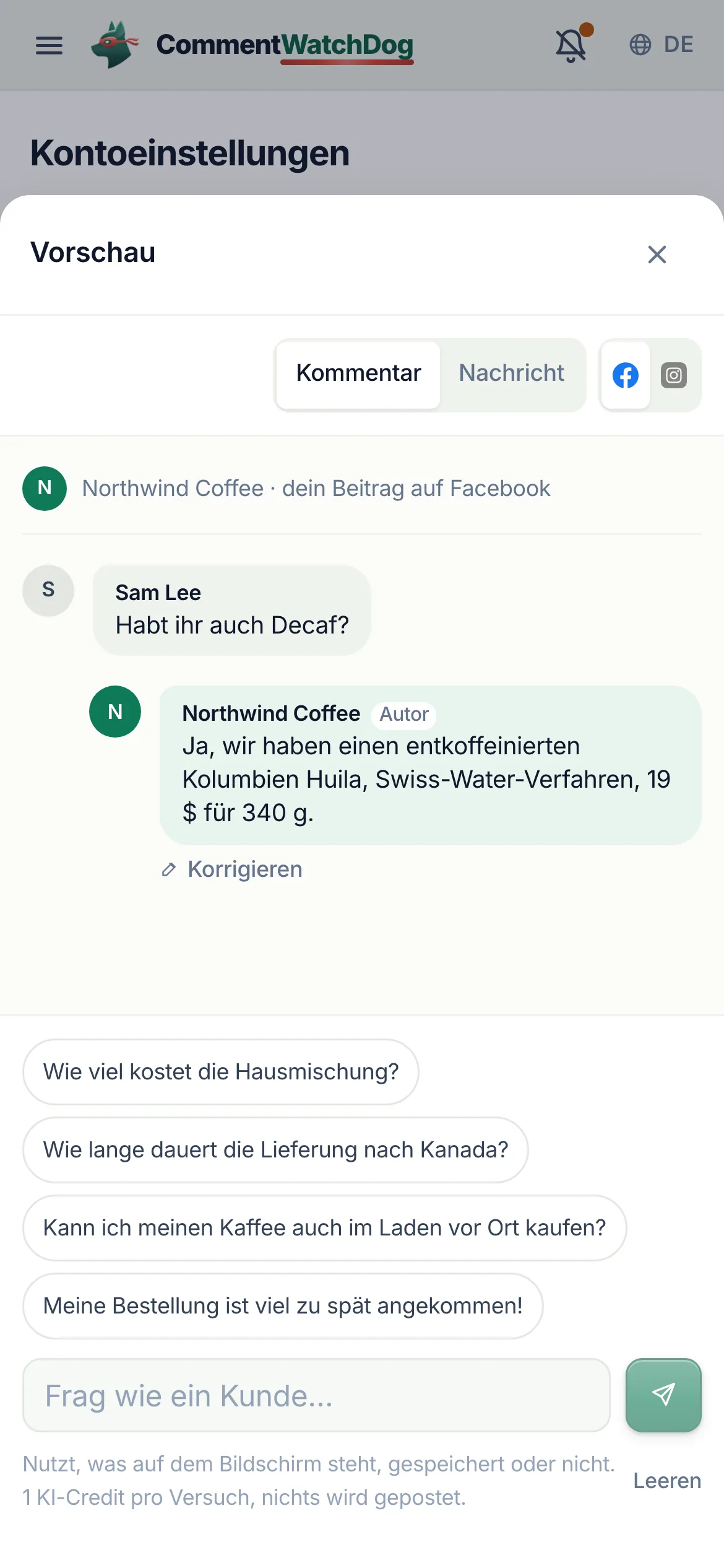 Die „Vorschau“ auf dem Handy, geöffnet mit „Ausprobieren“.