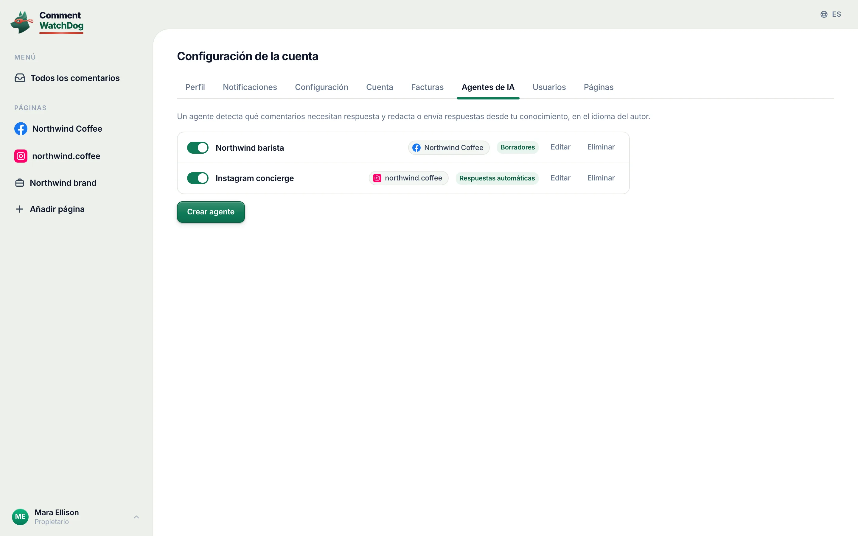 La lista de agentes con el Instagram concierge.