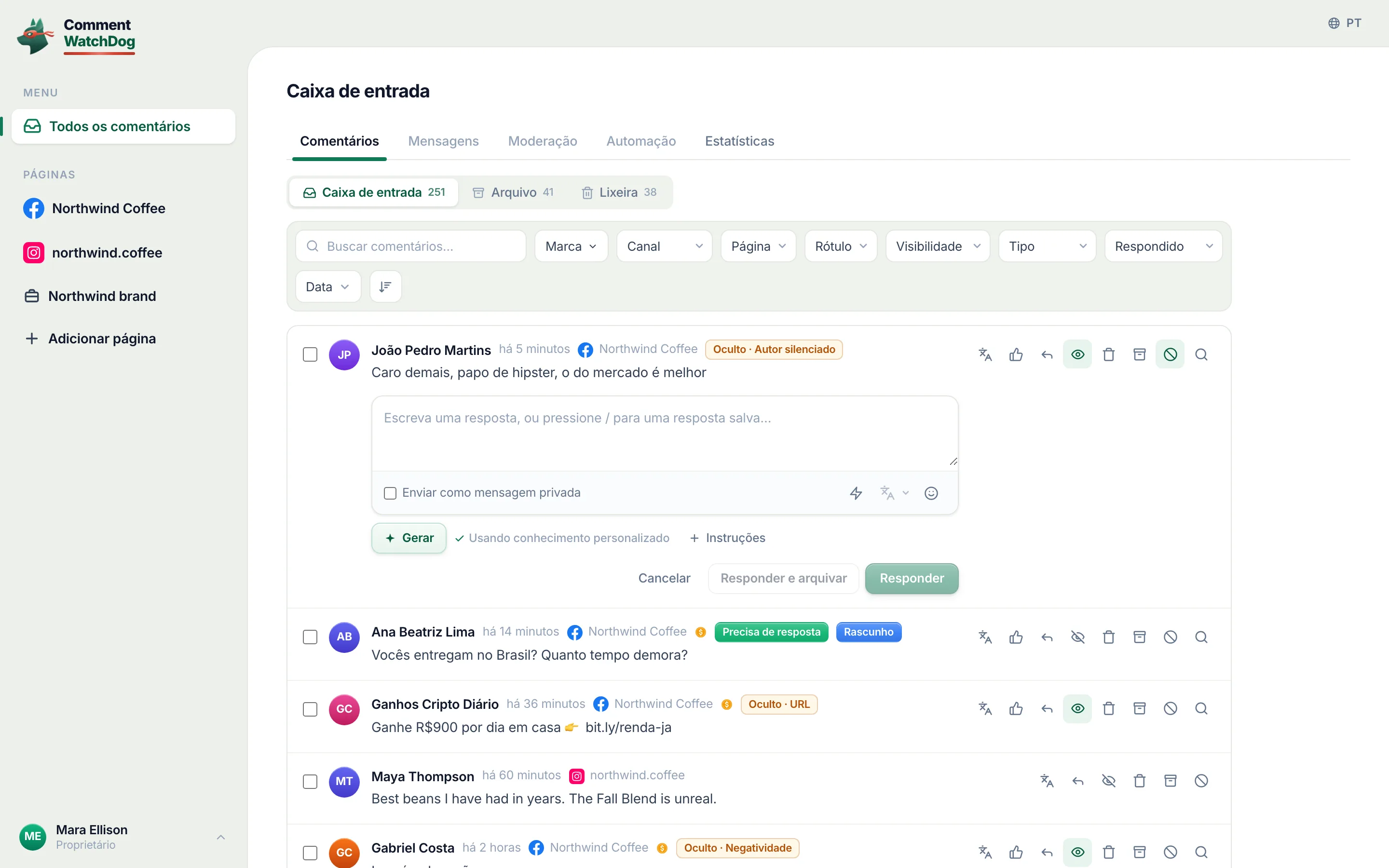 O editor aberto em uma pergunta com o rascunho de IA já na caixa.