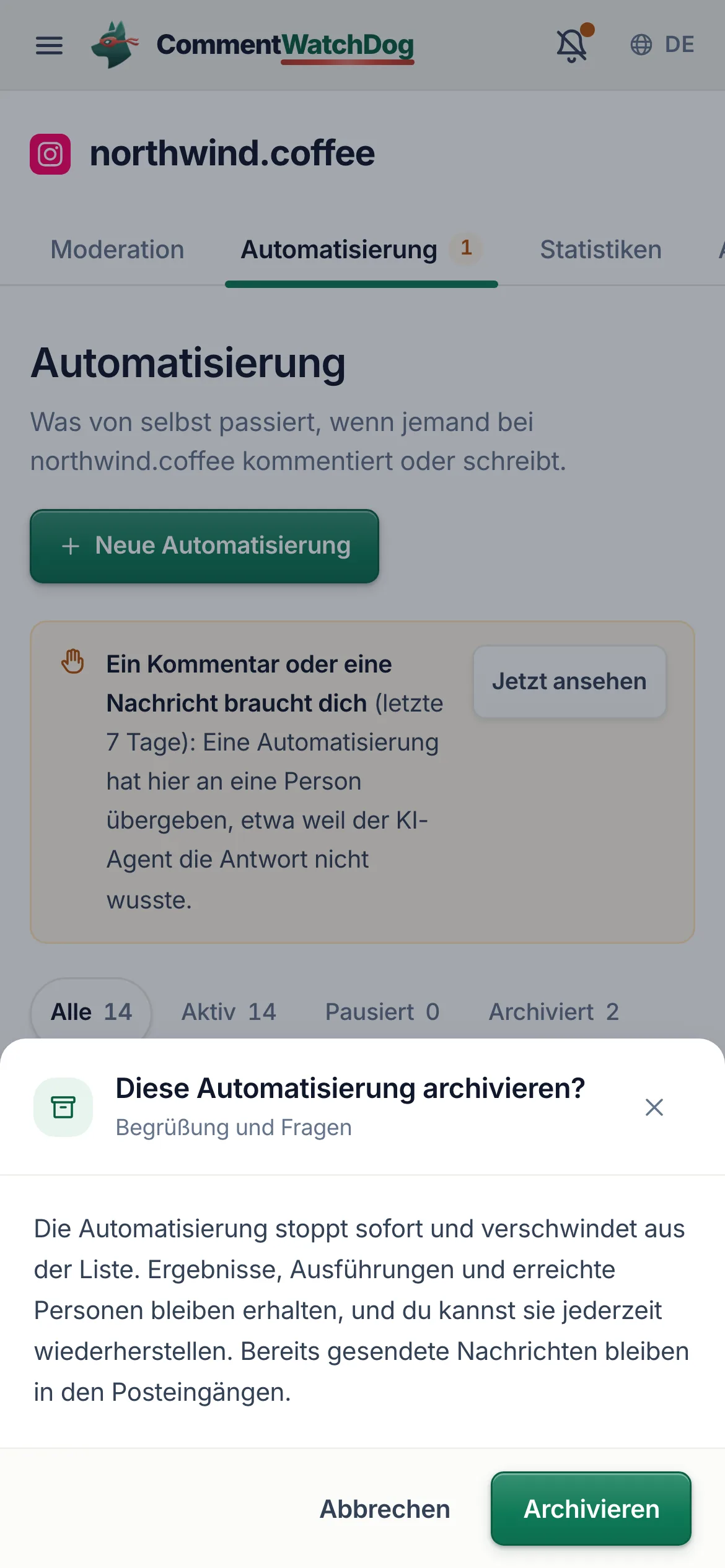 Der Dialog auf dem Handy.
