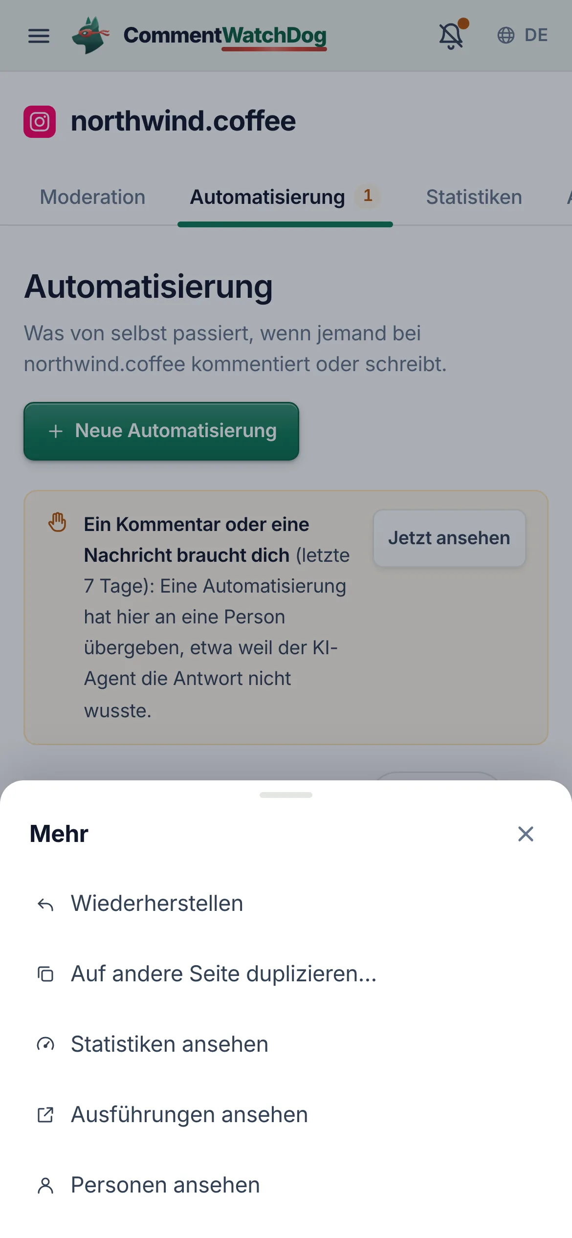 „Wiederherstellen“ auf dem Handy.