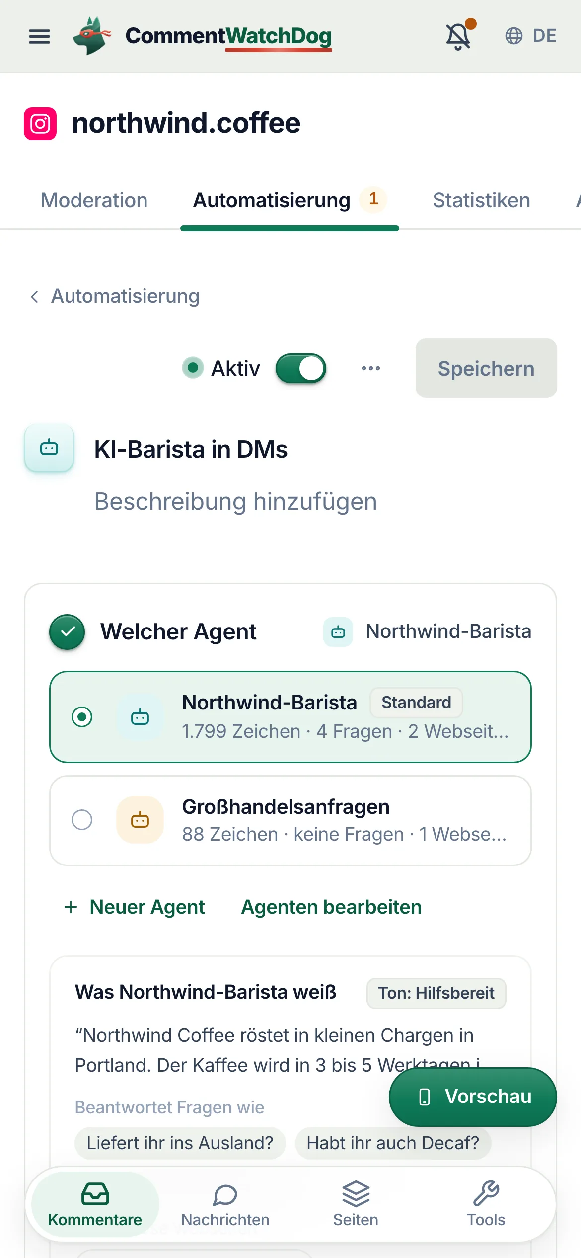 „Welcher Agent“ auf dem Handy.