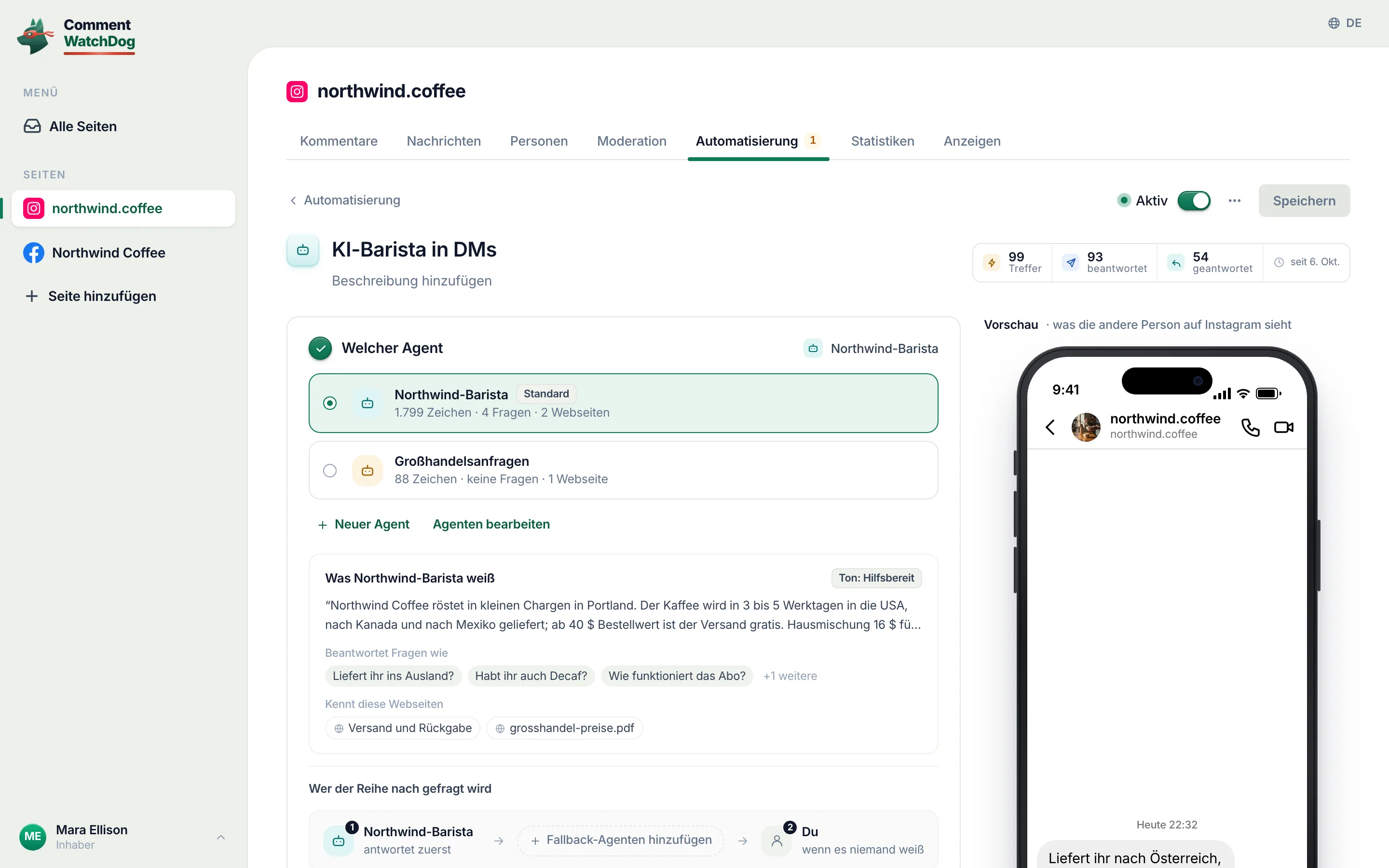 „Welcher Agent“: Northwind barista ist gewählt.