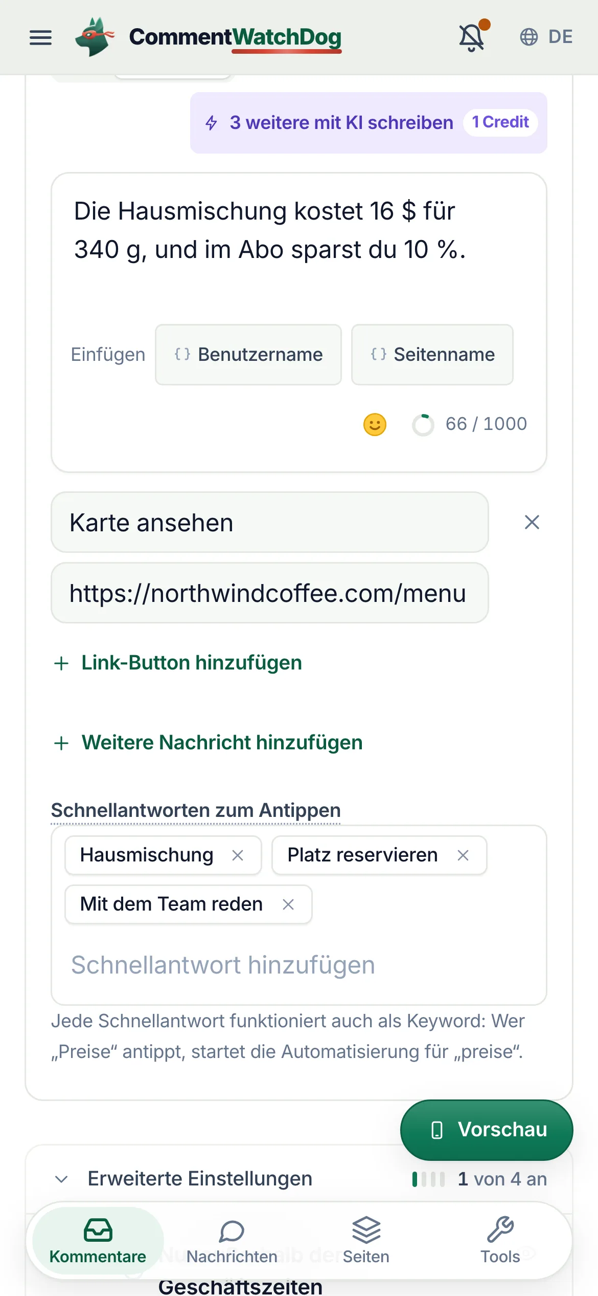 Die Antwort auf dem Handy.