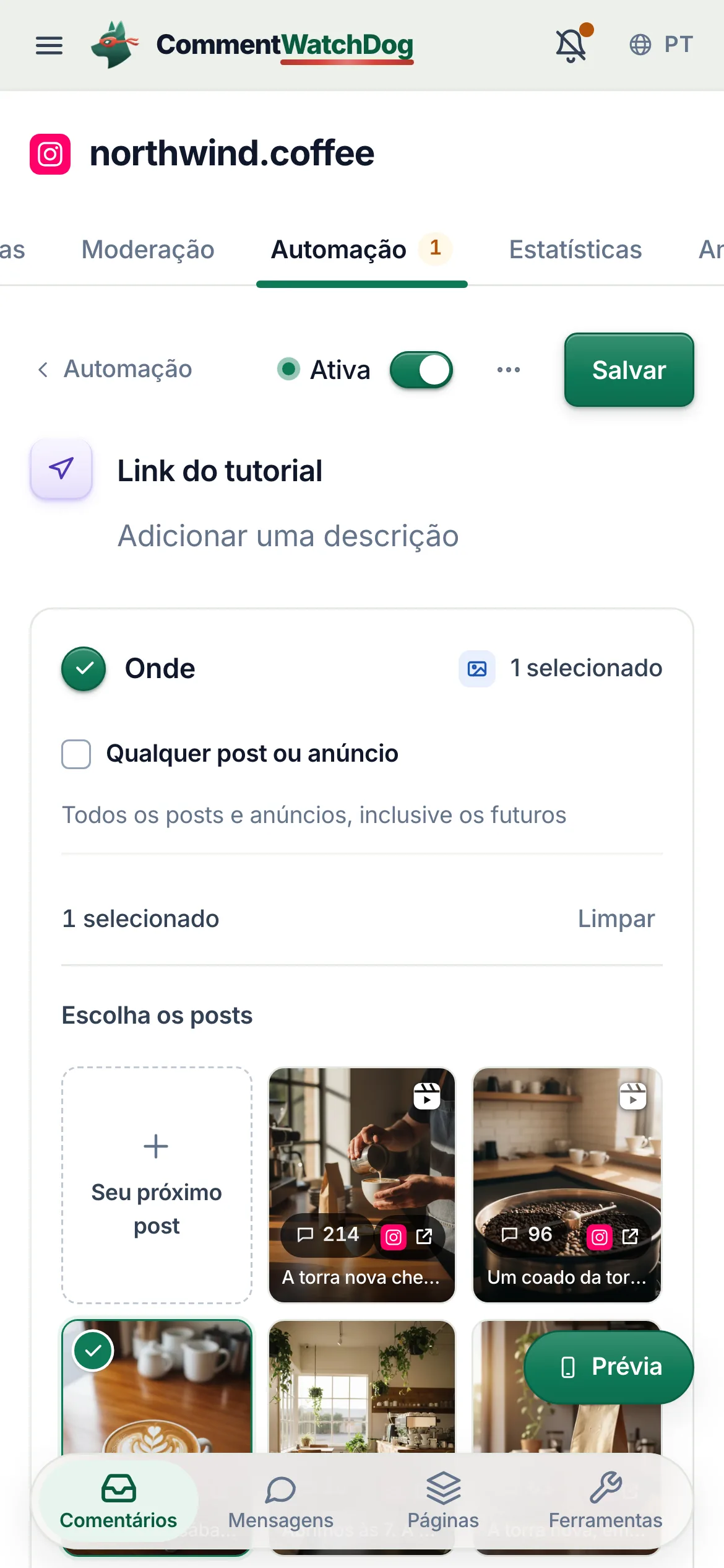Salvar e a chave Ativa, acima do nome no celular.
