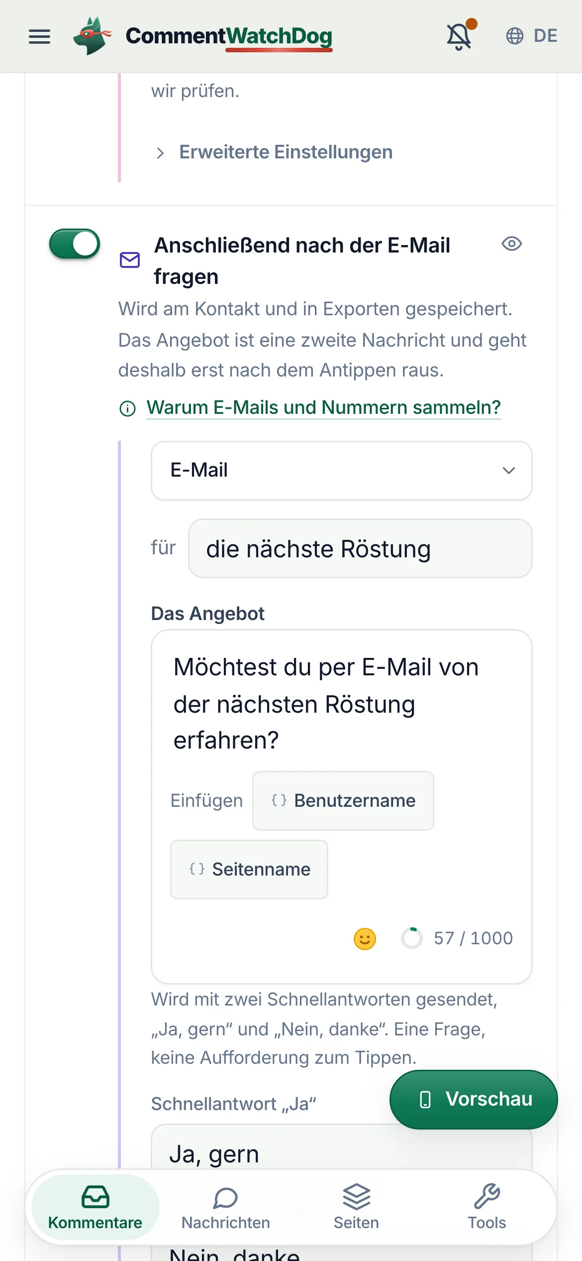 Die Frage nach der E-Mail auf dem Handy.
