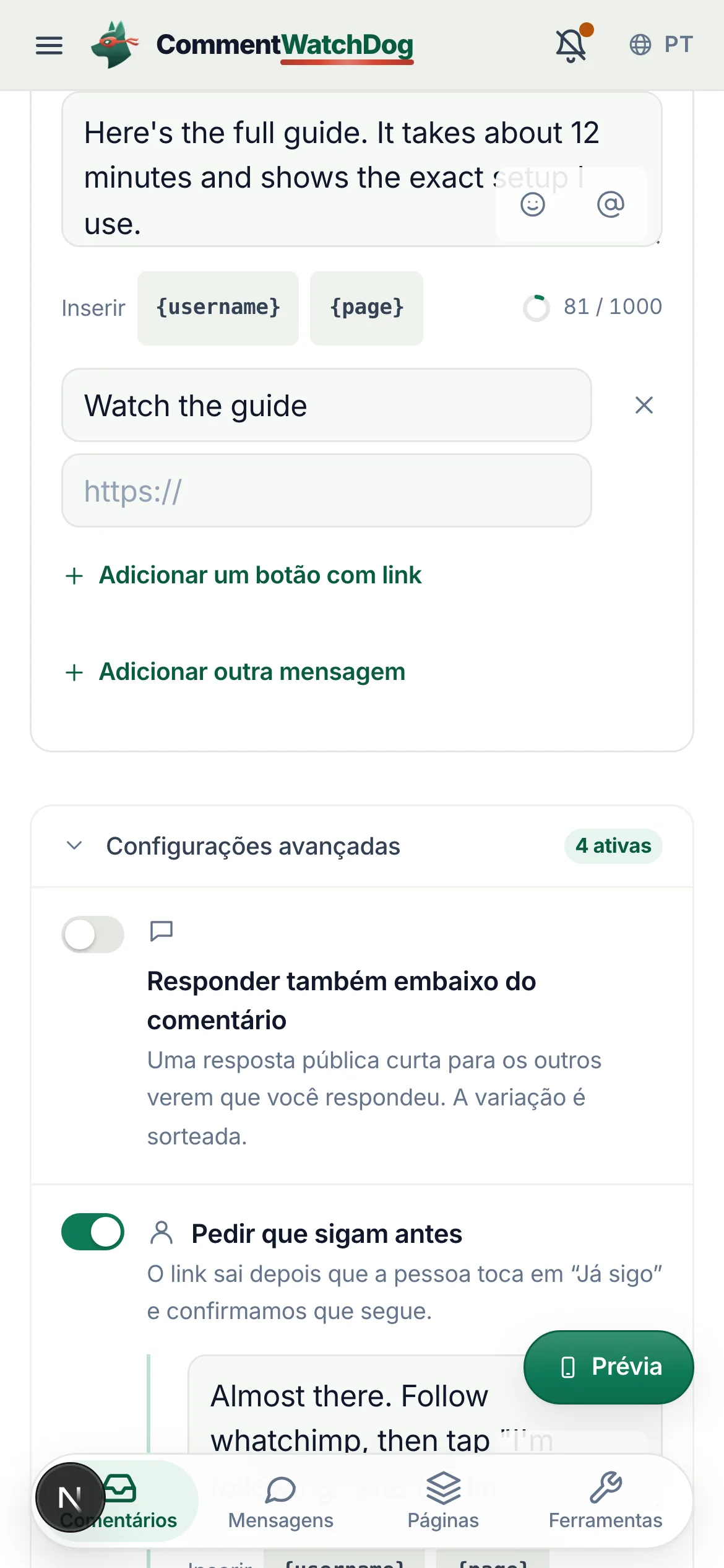 O mesmo em um celular.