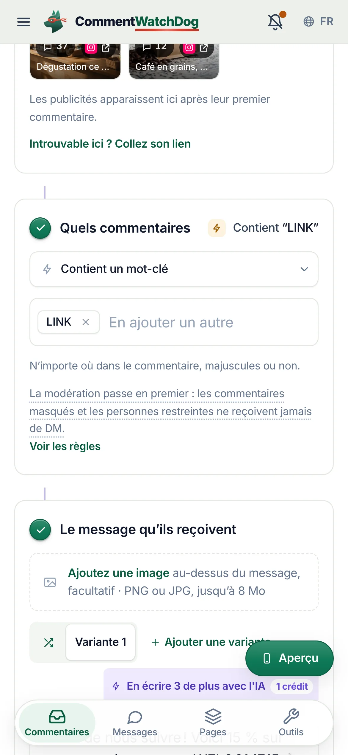 Le mot-clé sur un téléphone.