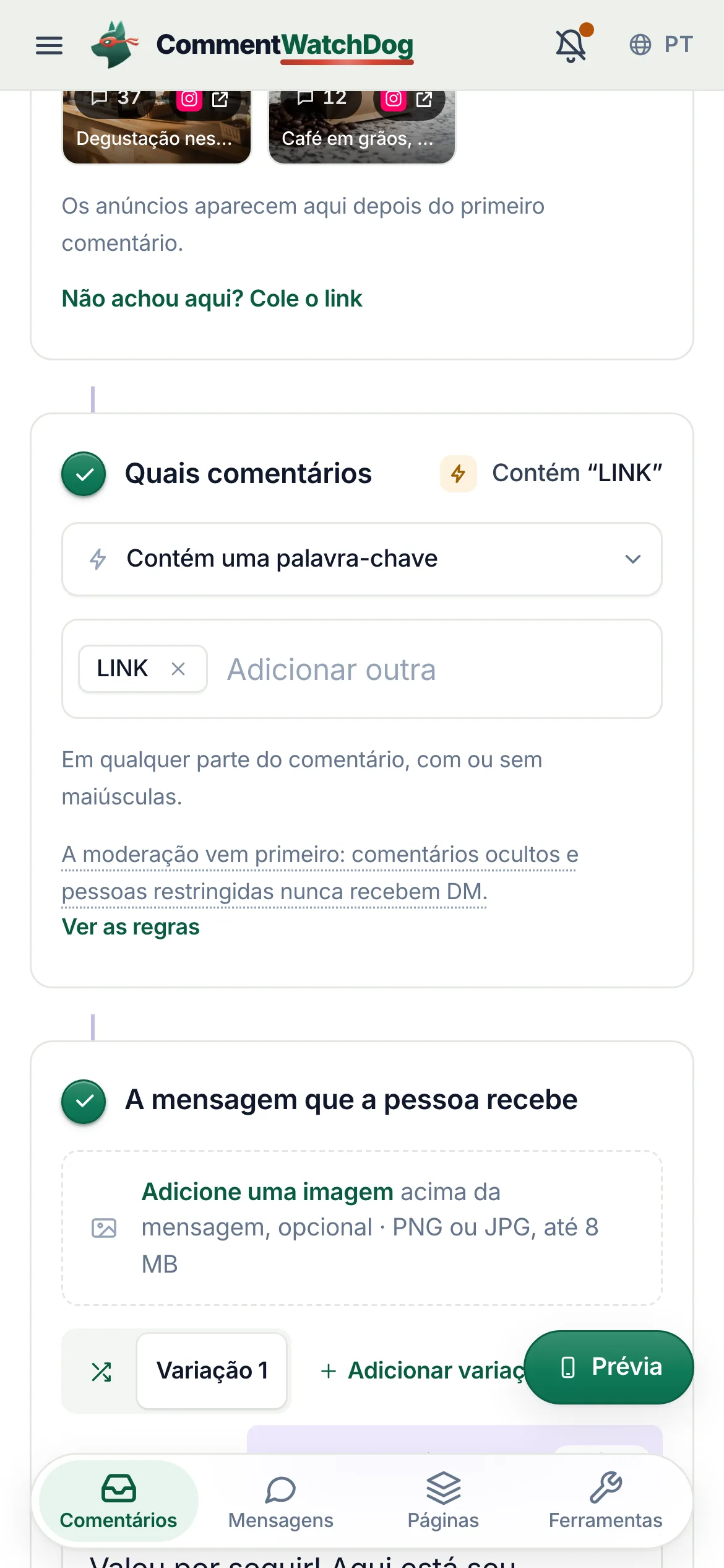 A palavra-chave no celular.
