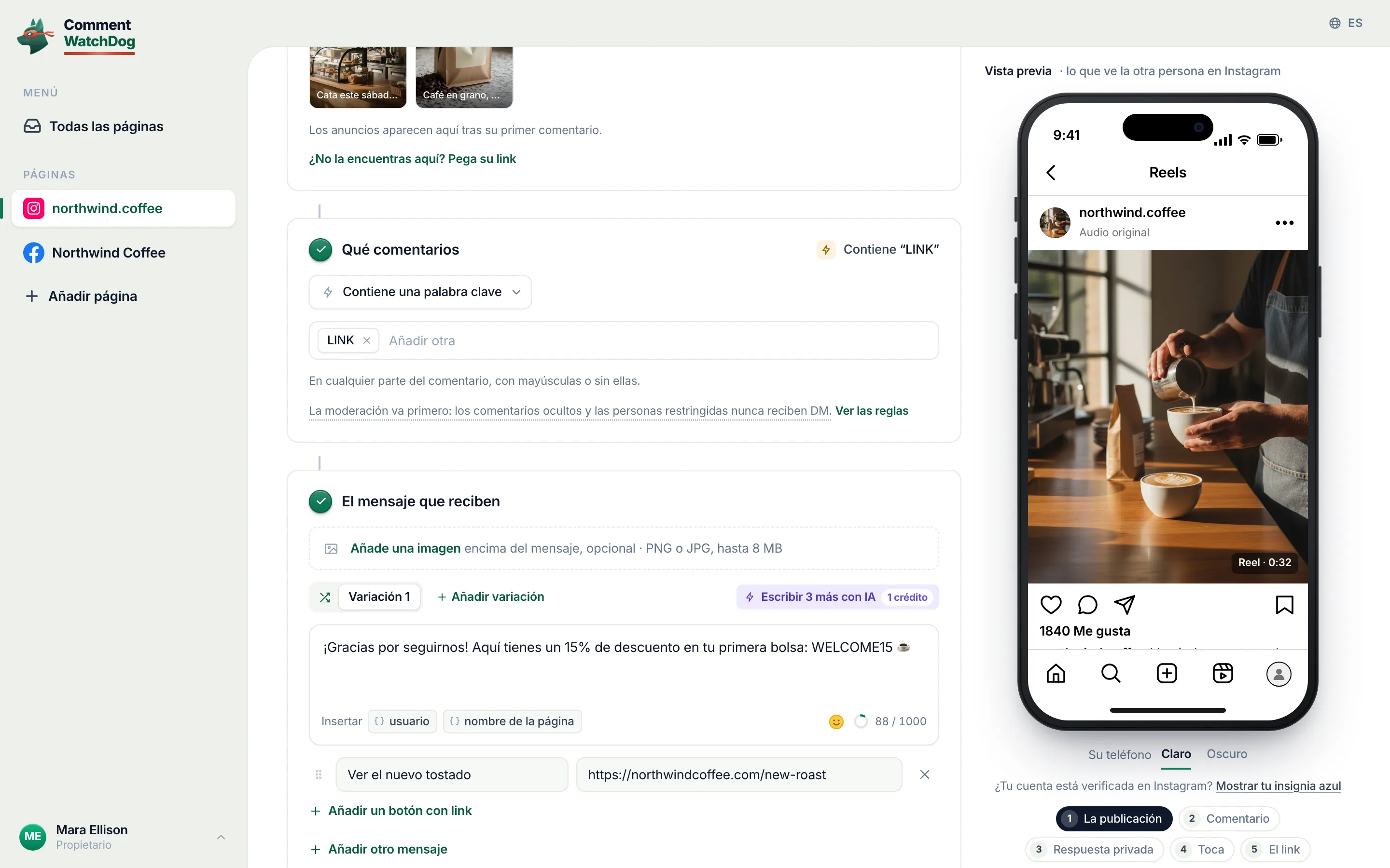 Qué comentarios: Contiene una palabra clave, y la palabra clave LINK.