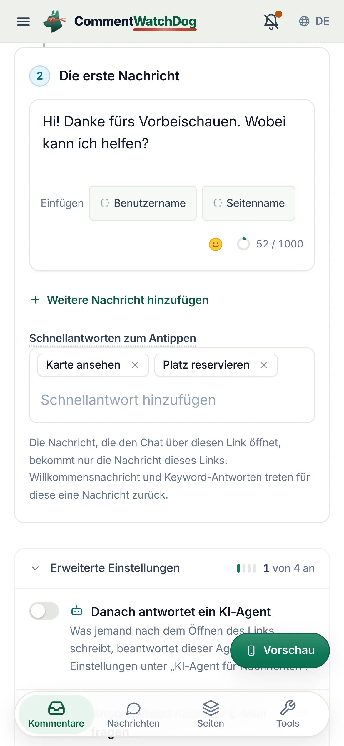 Die erste Nachricht auf dem Handy.
