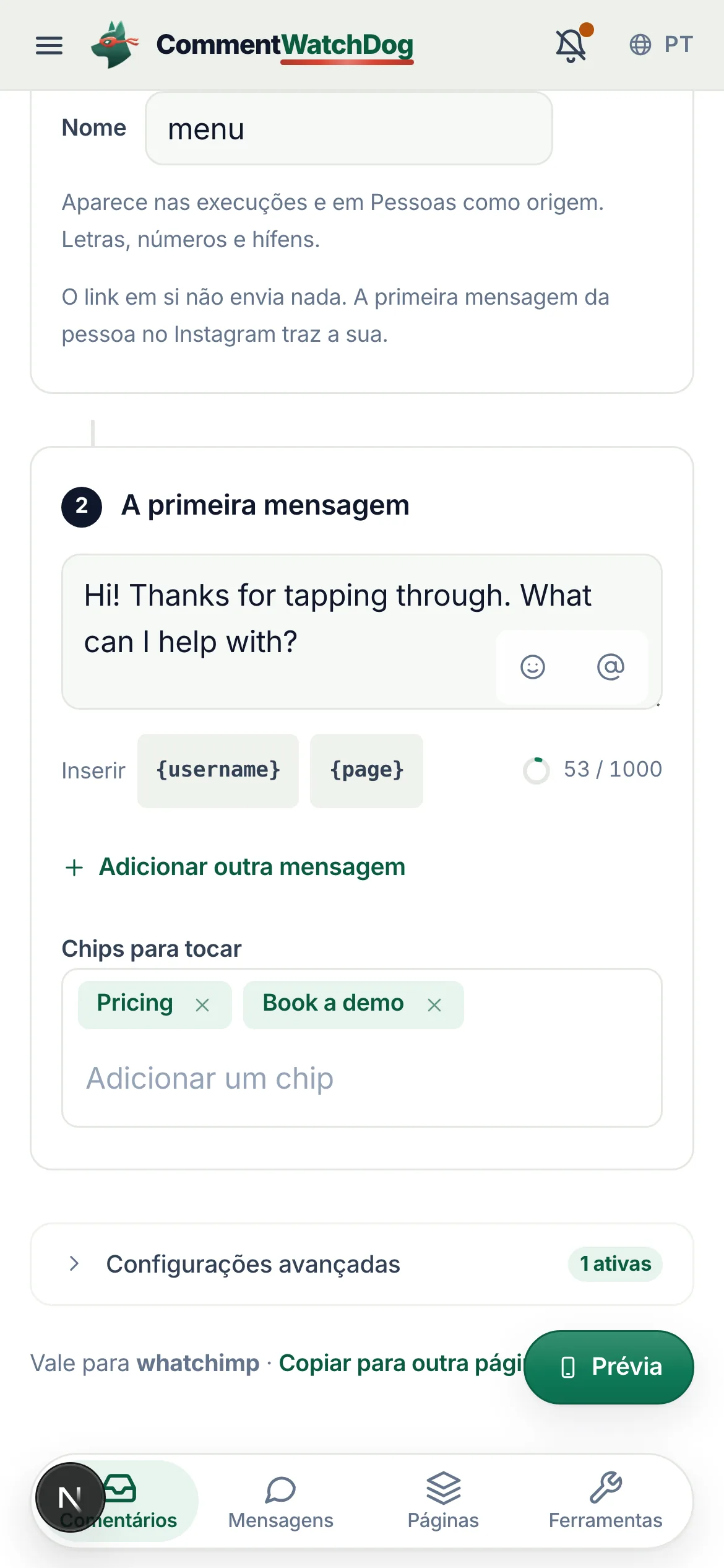 O mesmo em um celular.