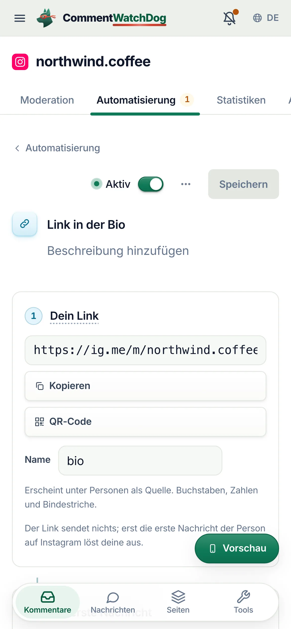 Der Name auf dem Handy.
