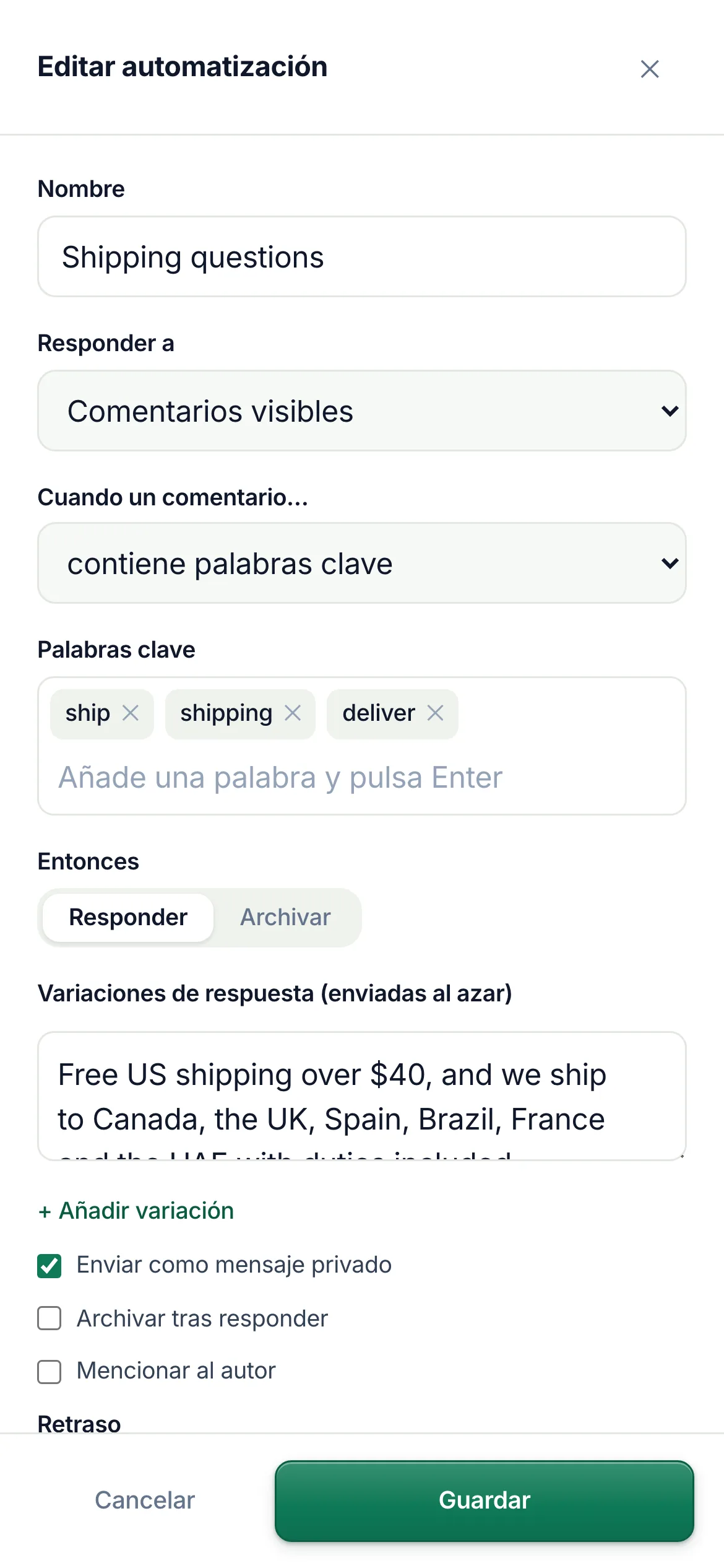 El editor de automatización en un teléfono.