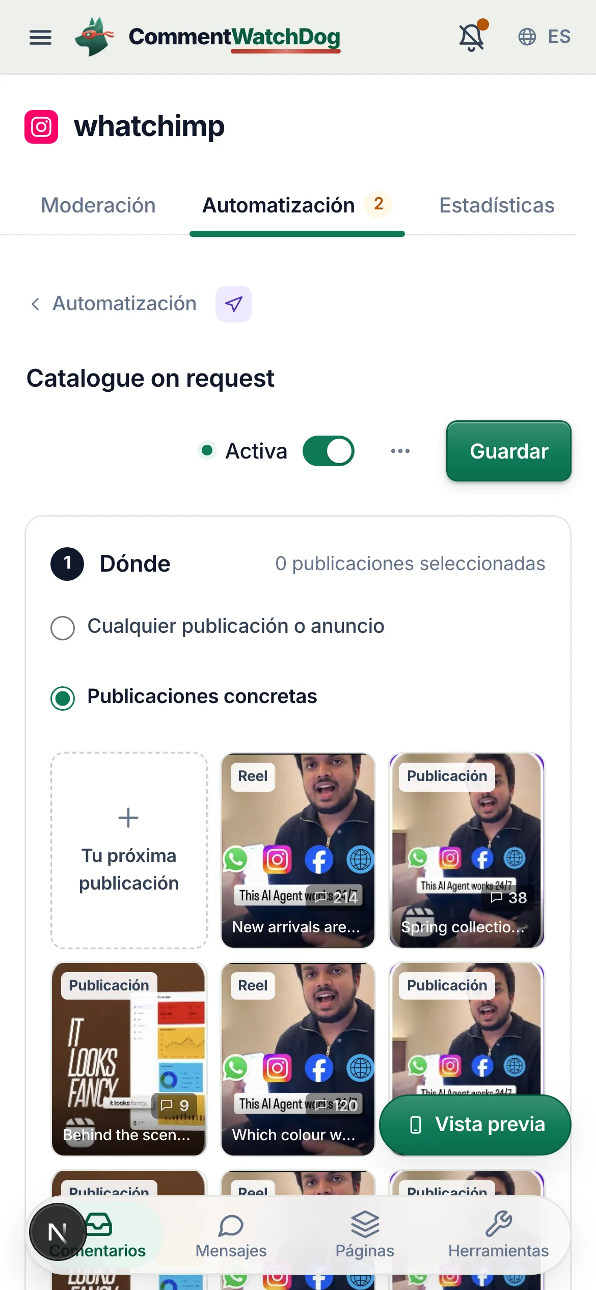 La cuadrícula en un teléfono.