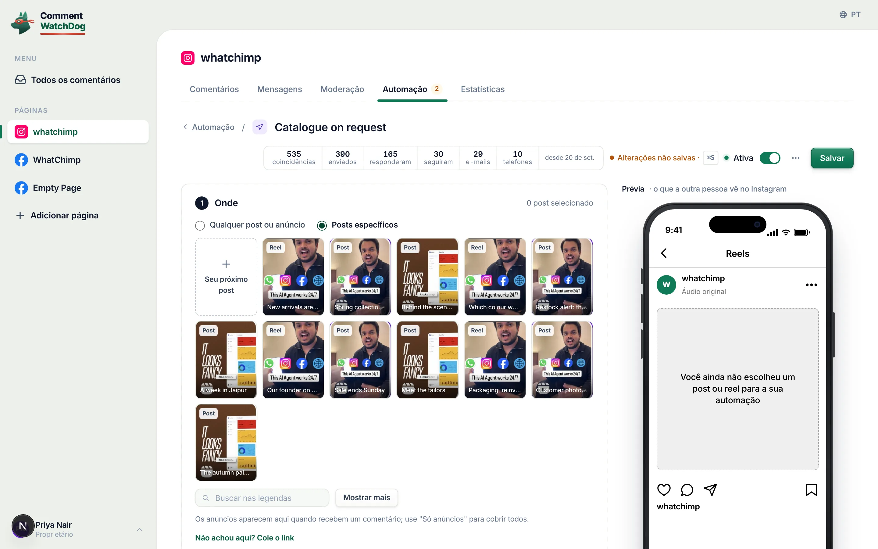 Publicações específicas: a grade e o localizador de links abaixo dela.