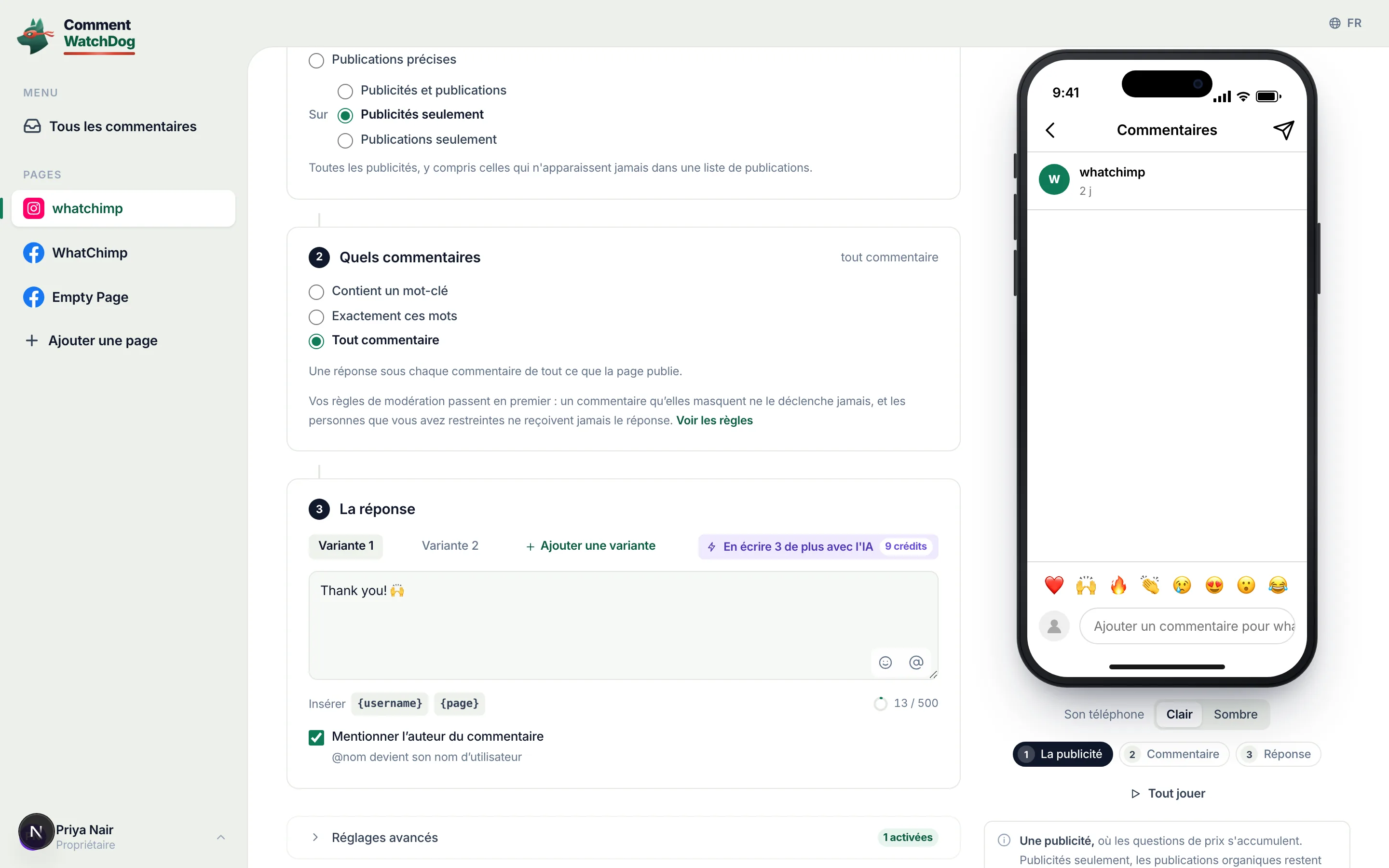 La réponse, ses variations, le commutateur de mention.