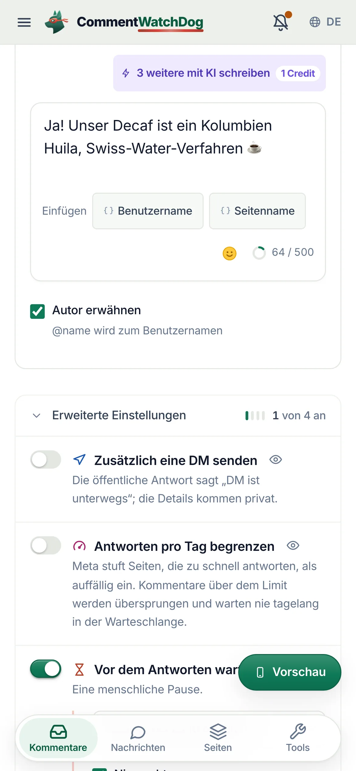 Die Antwort auf dem Handy.