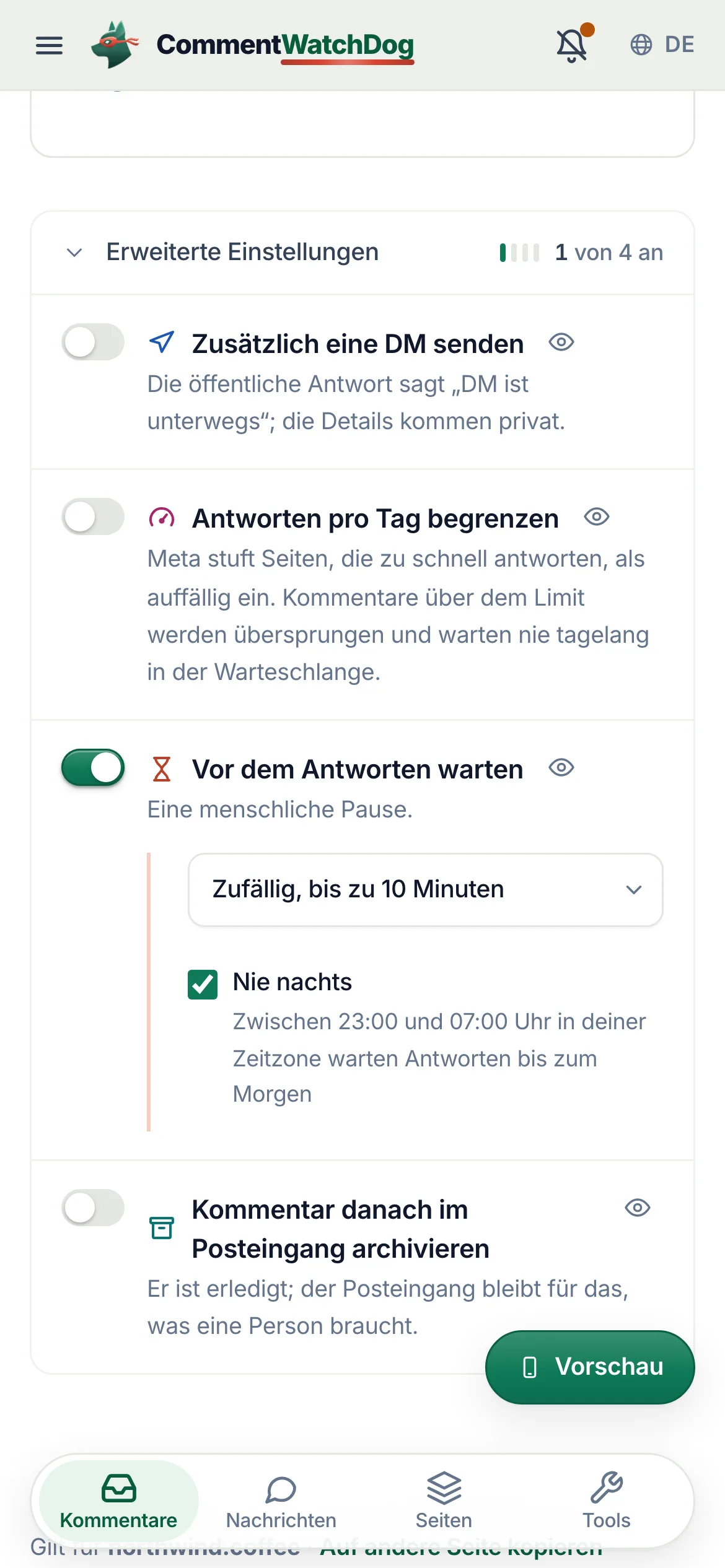 „Erweiterte Einstellungen“ auf dem Handy.