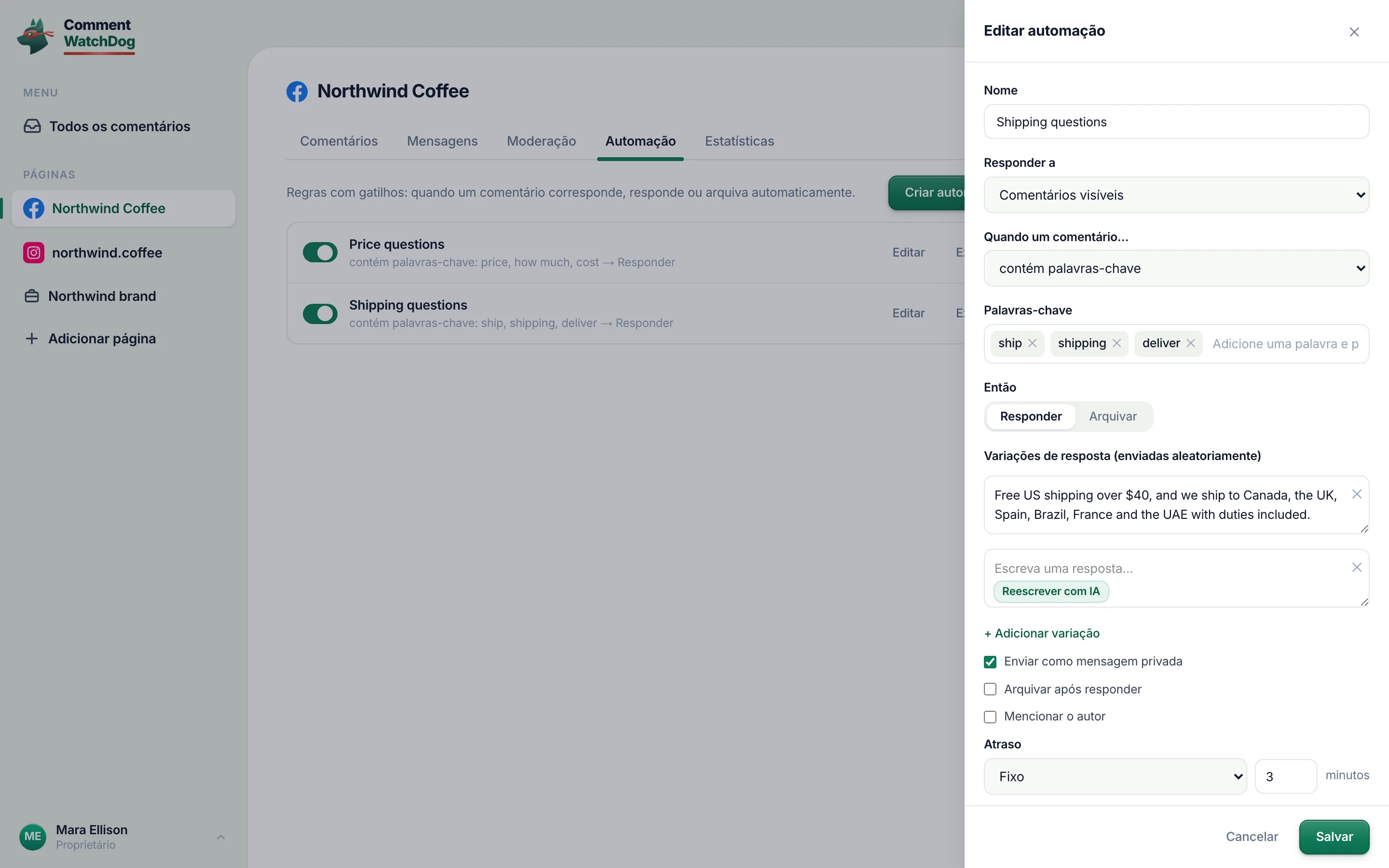 A resposta, depois Salvar.