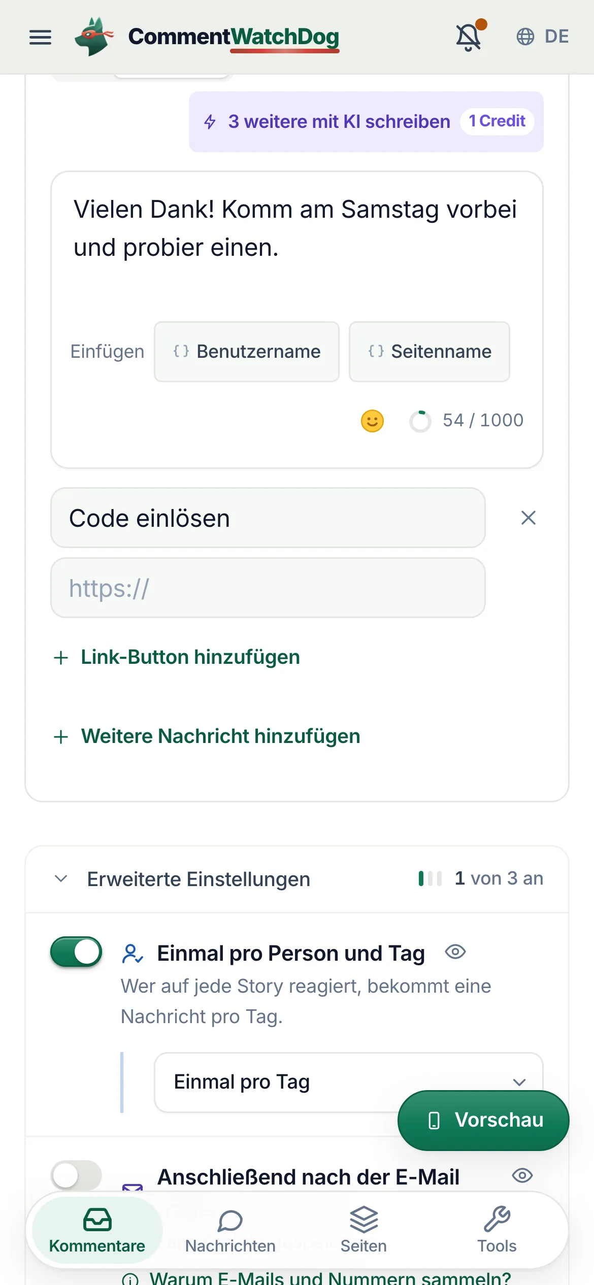 „Die Antwortnachricht“ auf dem Handy.