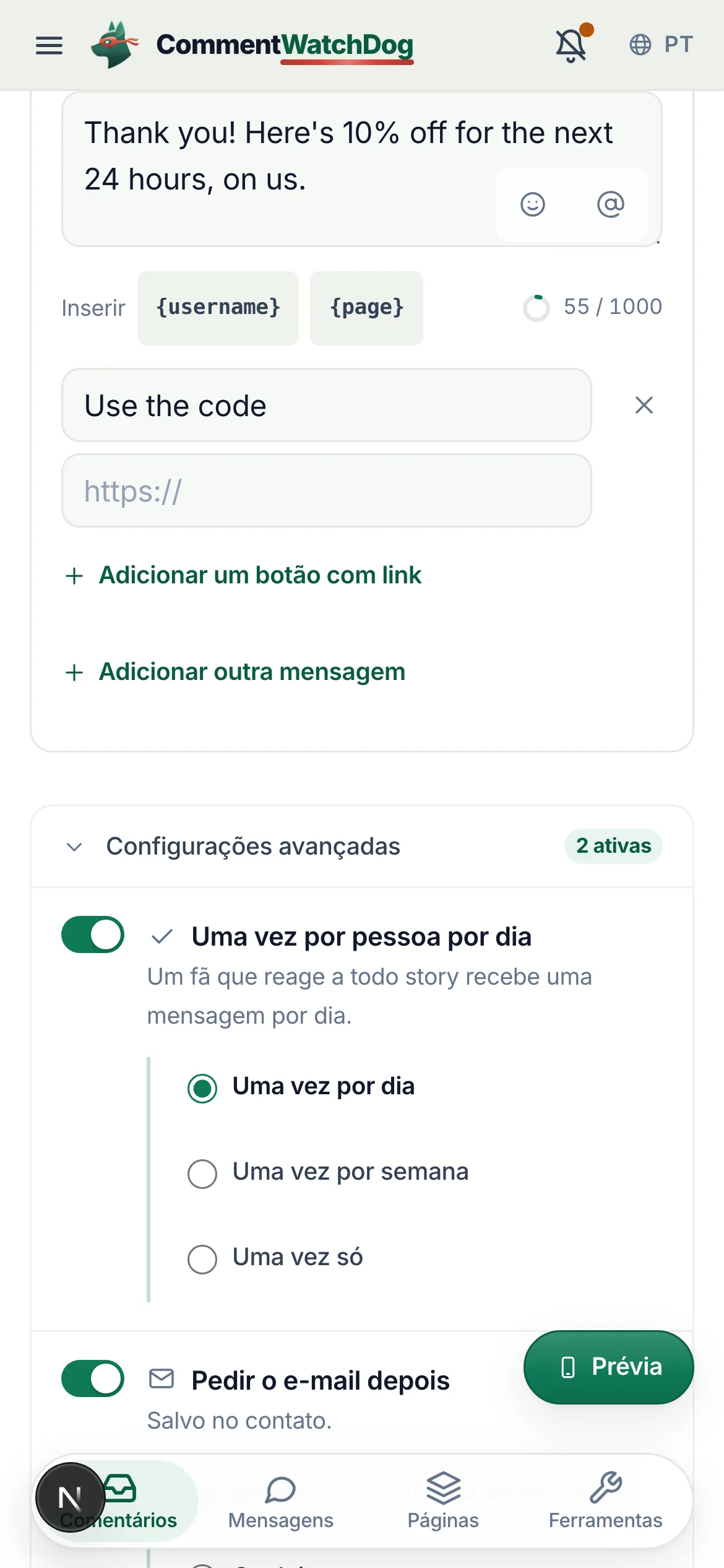 O mesmo em um celular.