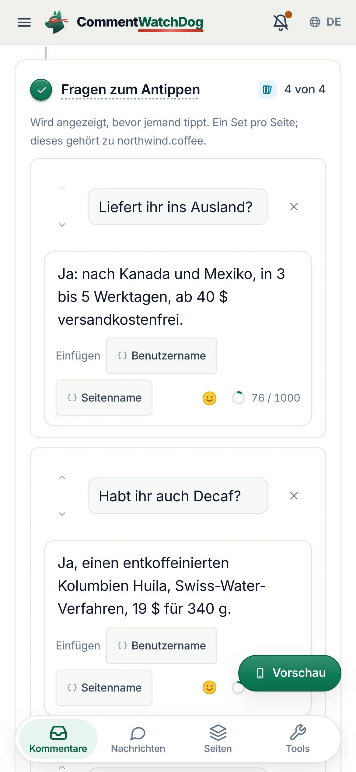 Eine Frage und ihre Antwort auf dem Handy.
