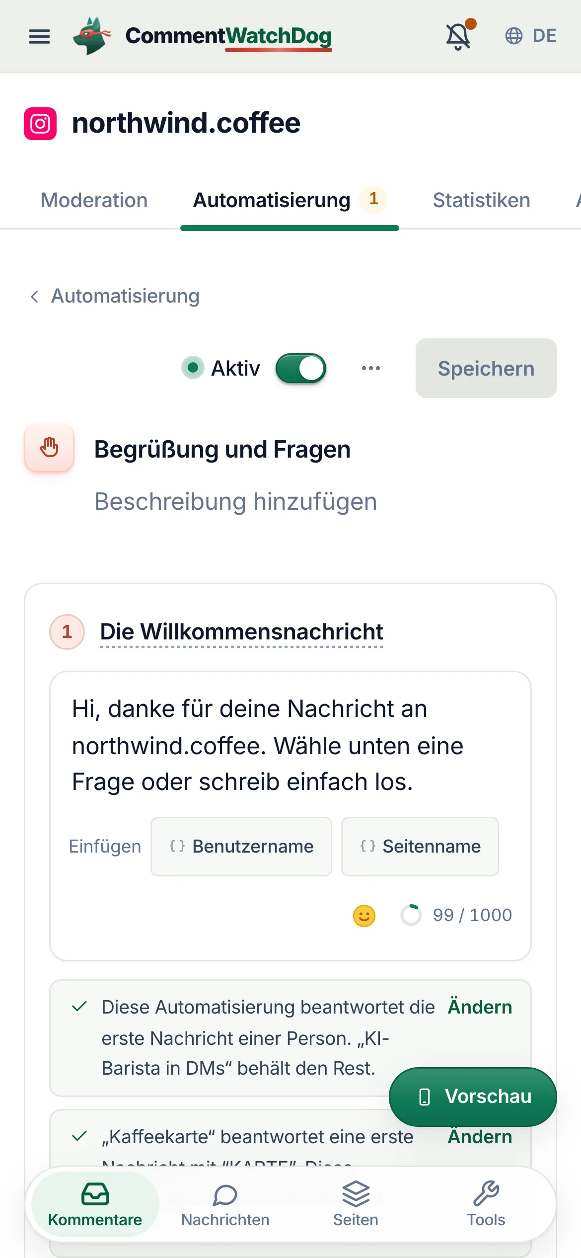 Die Willkommensnachricht auf dem Handy.