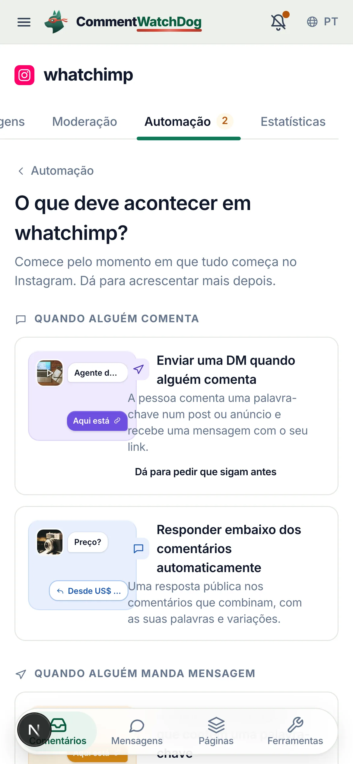 A galeria no celular.