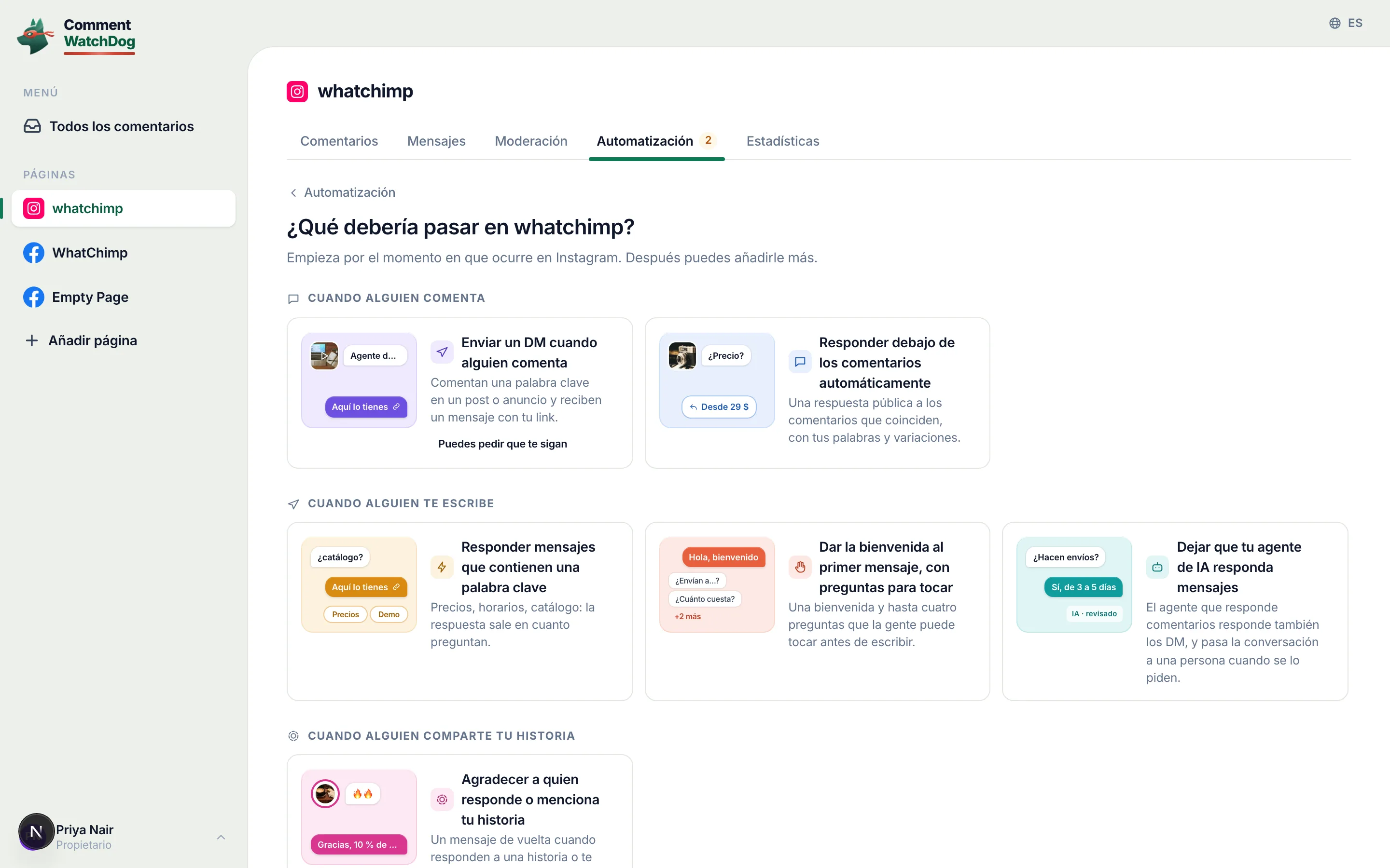La galería: siete recetas, cada una es una simulación en vivo de lo que la persona ve.