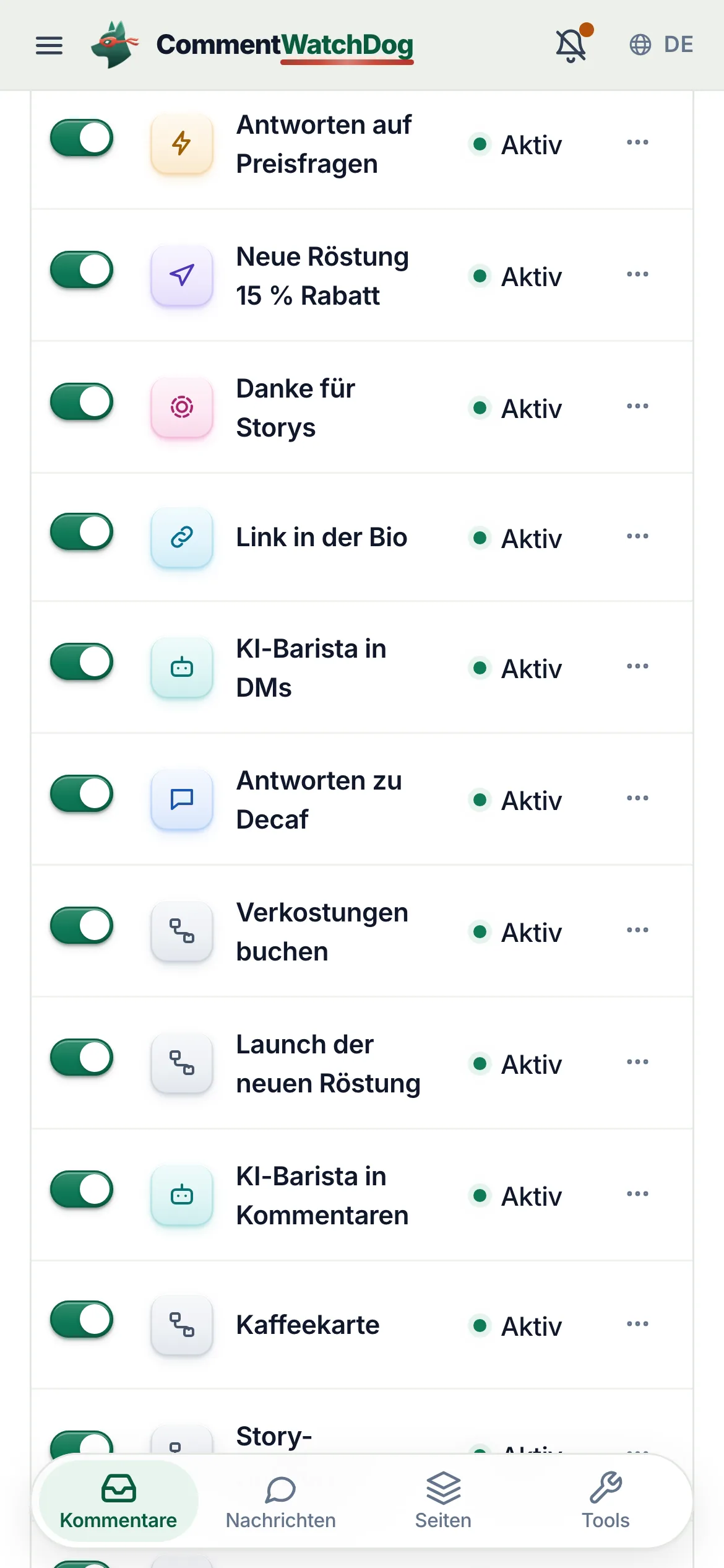 Dasselbe auf dem Handy.