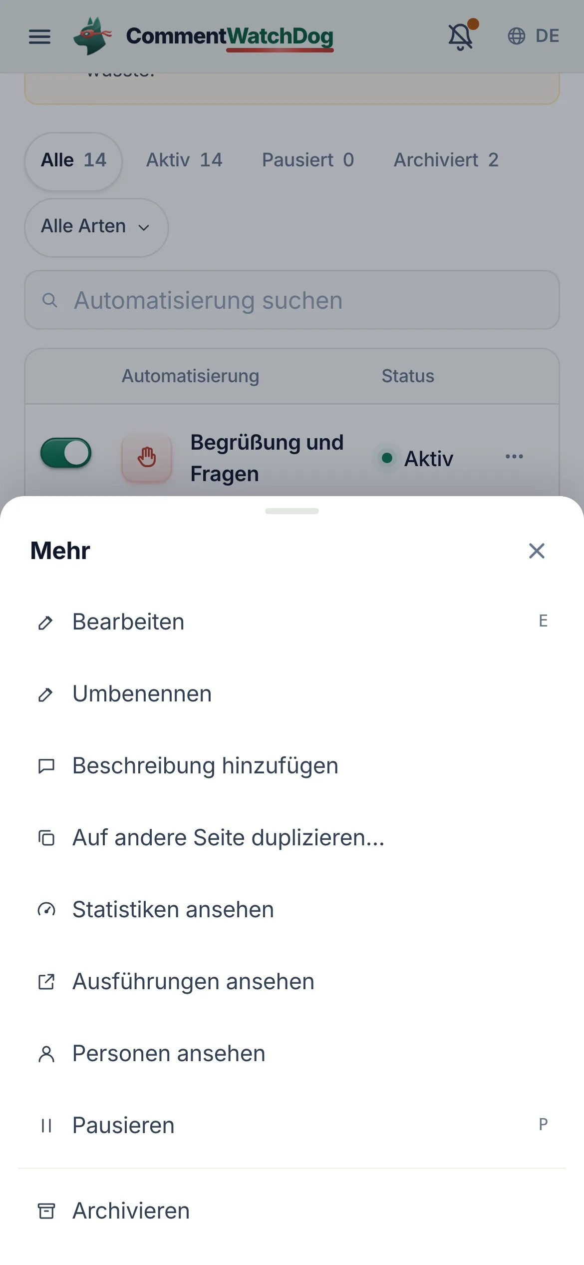 „Ausführungen ansehen“ auf dem Handy.