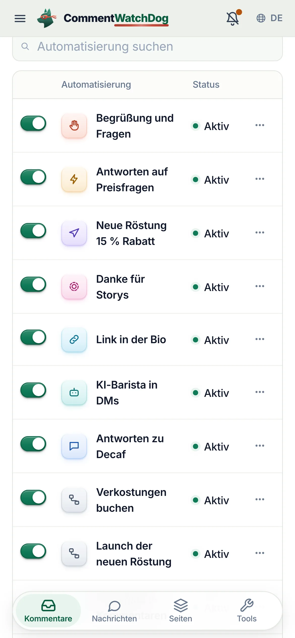 Auf dem Handy: die drei Punkte am Ende einer Zeile.