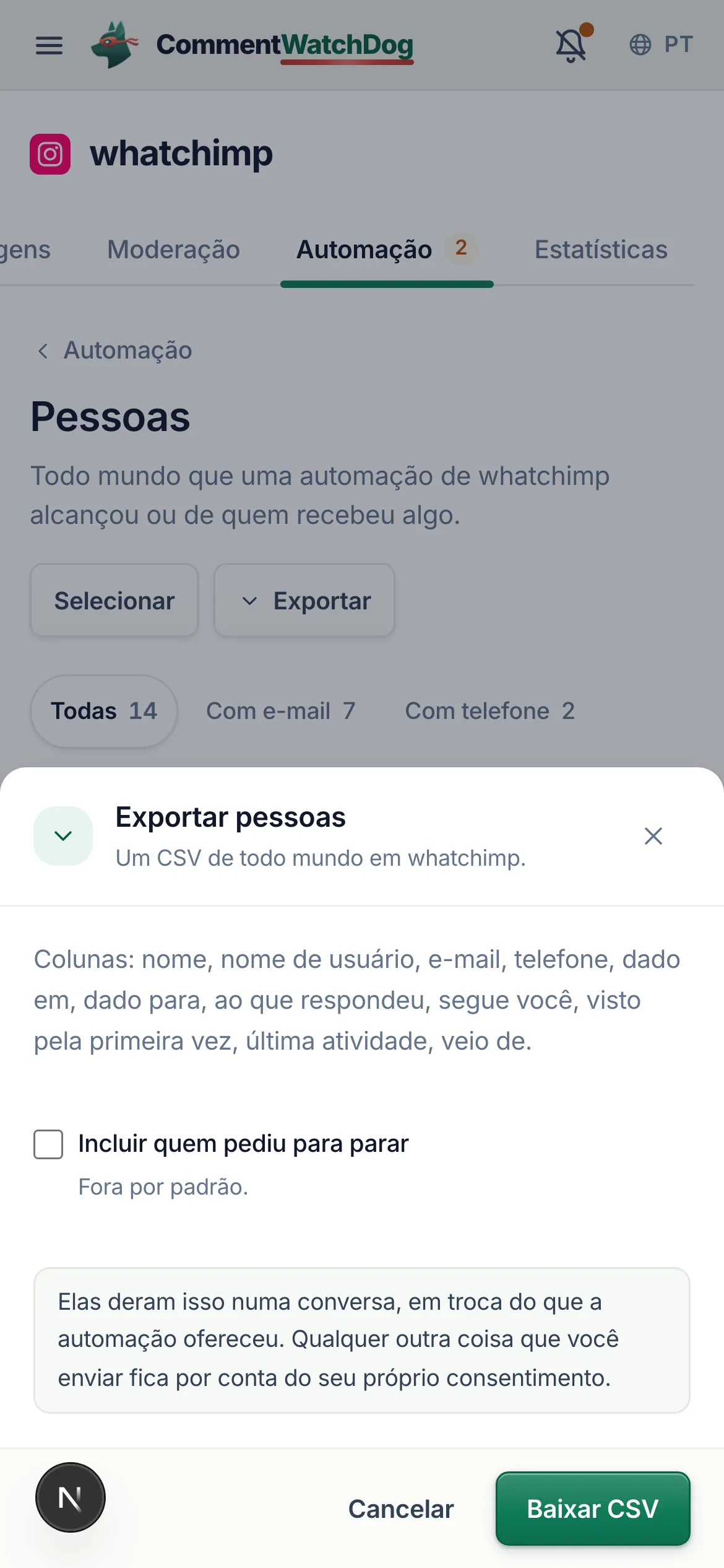 O mesmo em um celular.