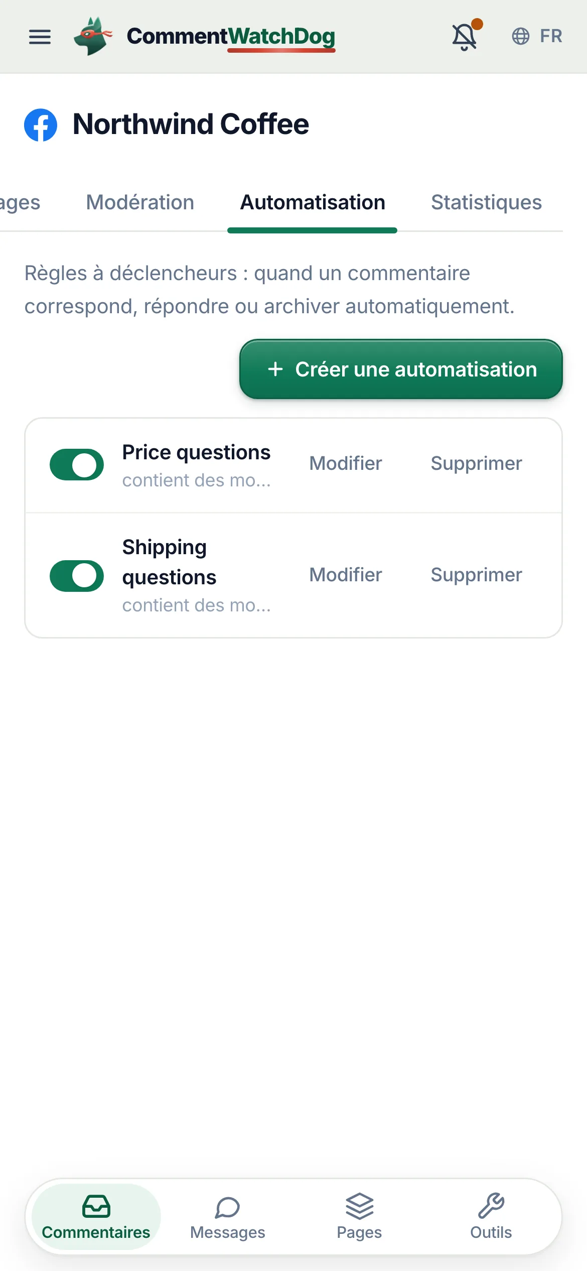 La liste des automatisations sur un téléphone.