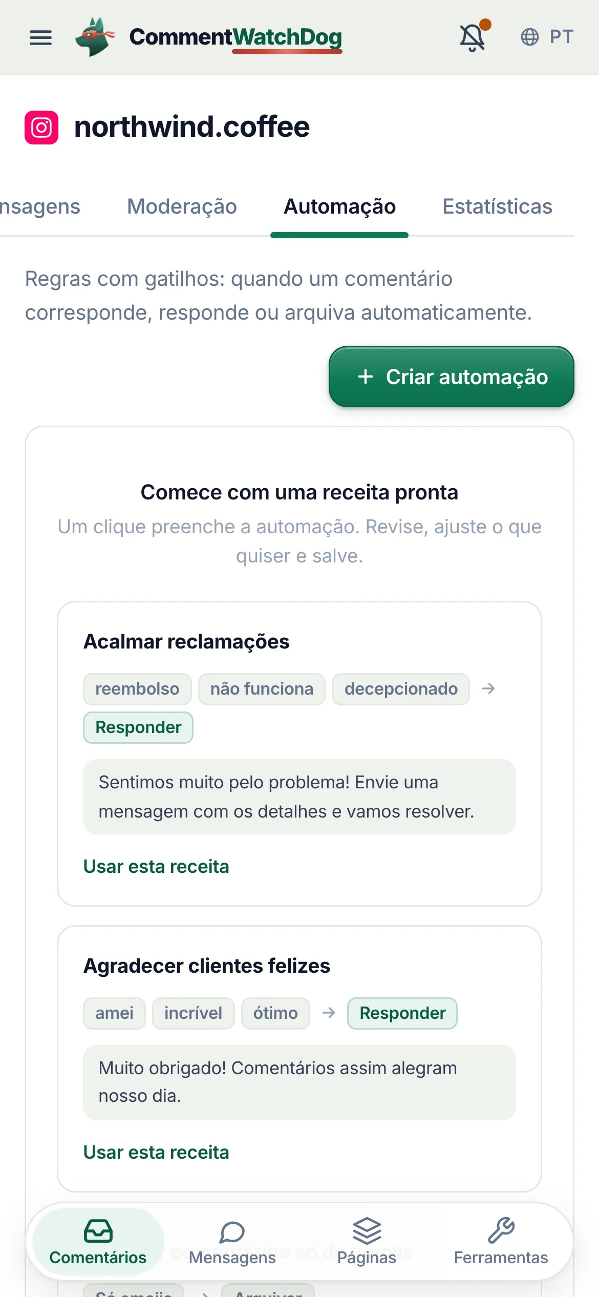 O mesmo em um celular.