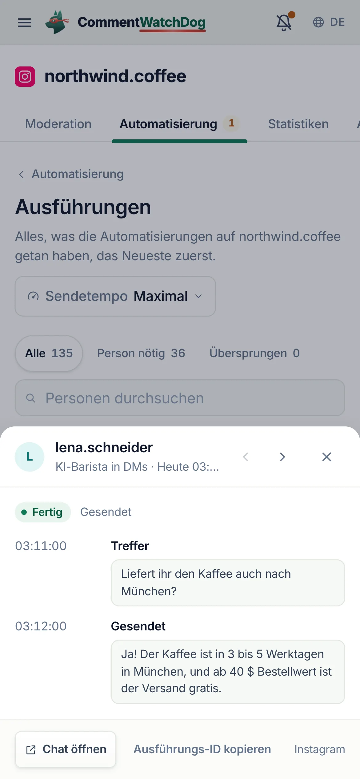 Eine Ausführung auf dem Handy.