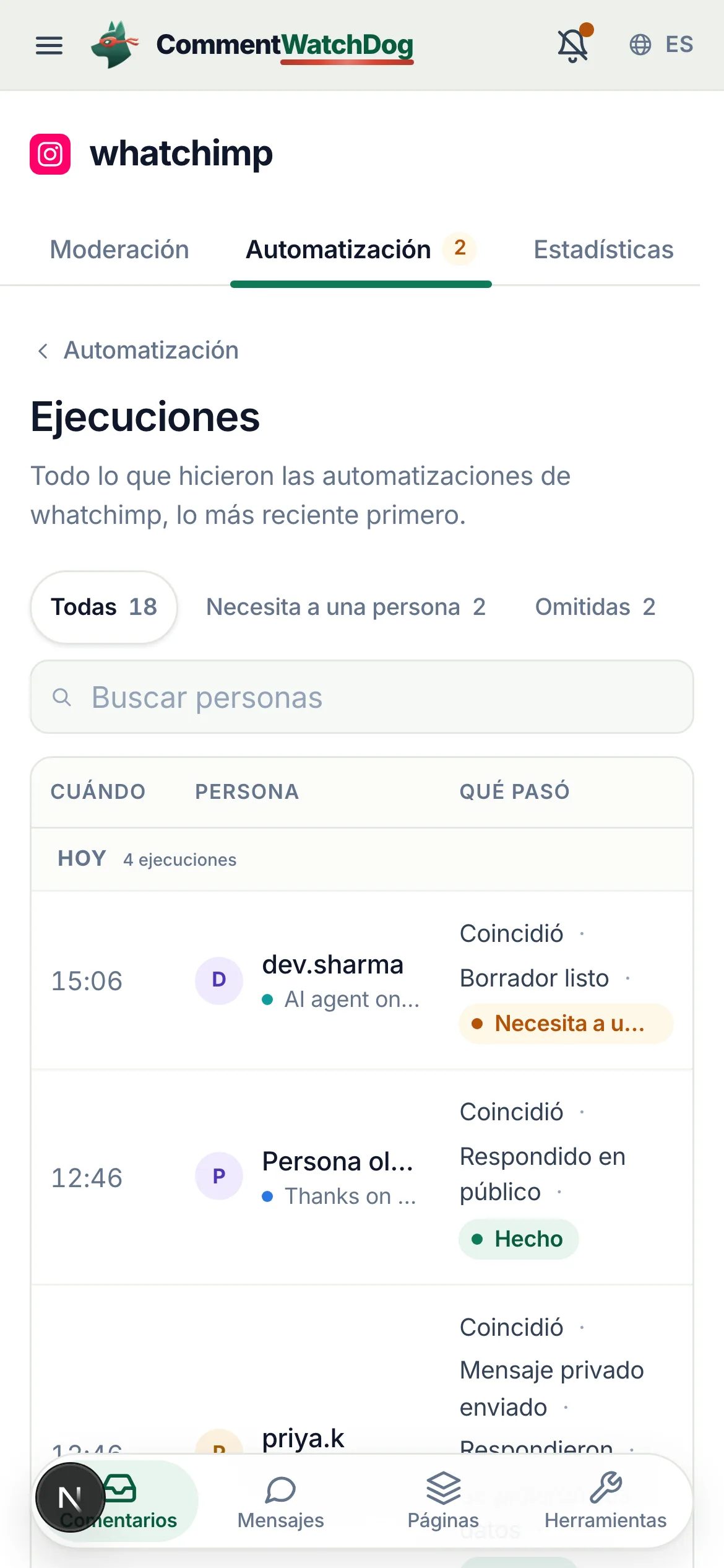 Ejecuciones en un teléfono.