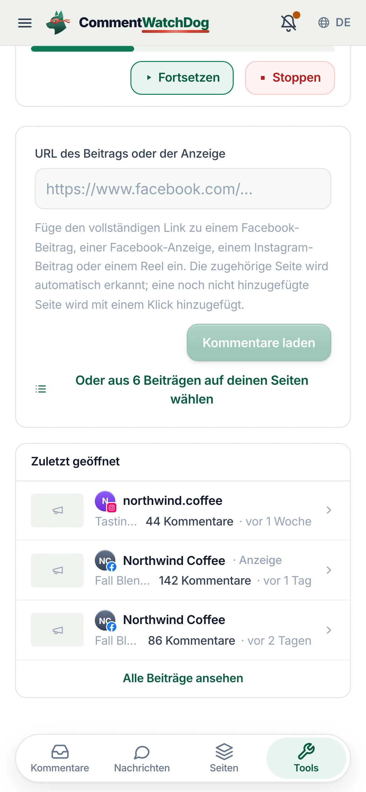 Dasselbe auf dem Handy.