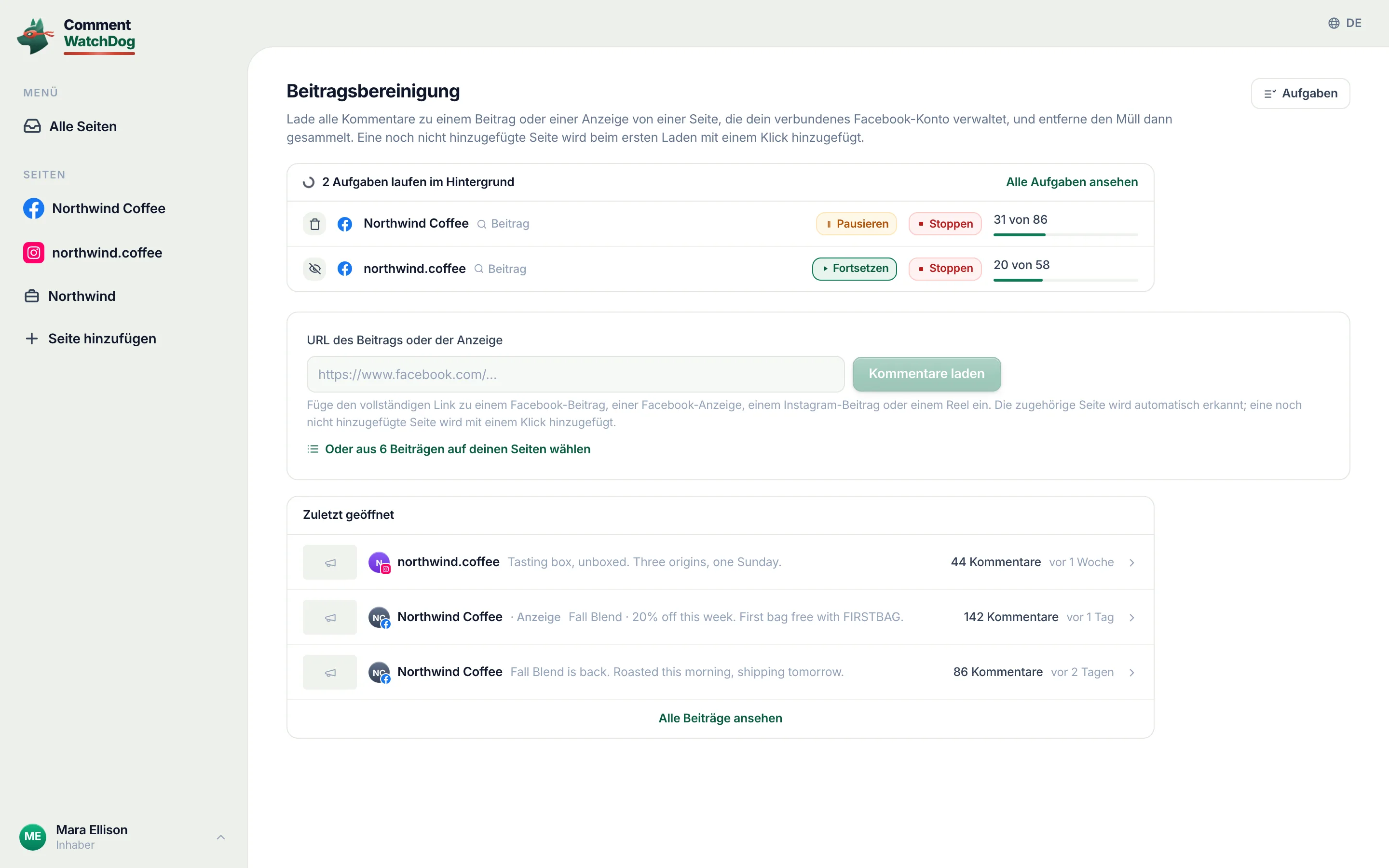 „Alle Beiträge ansehen“, unter „Zuletzt geöffnet“.