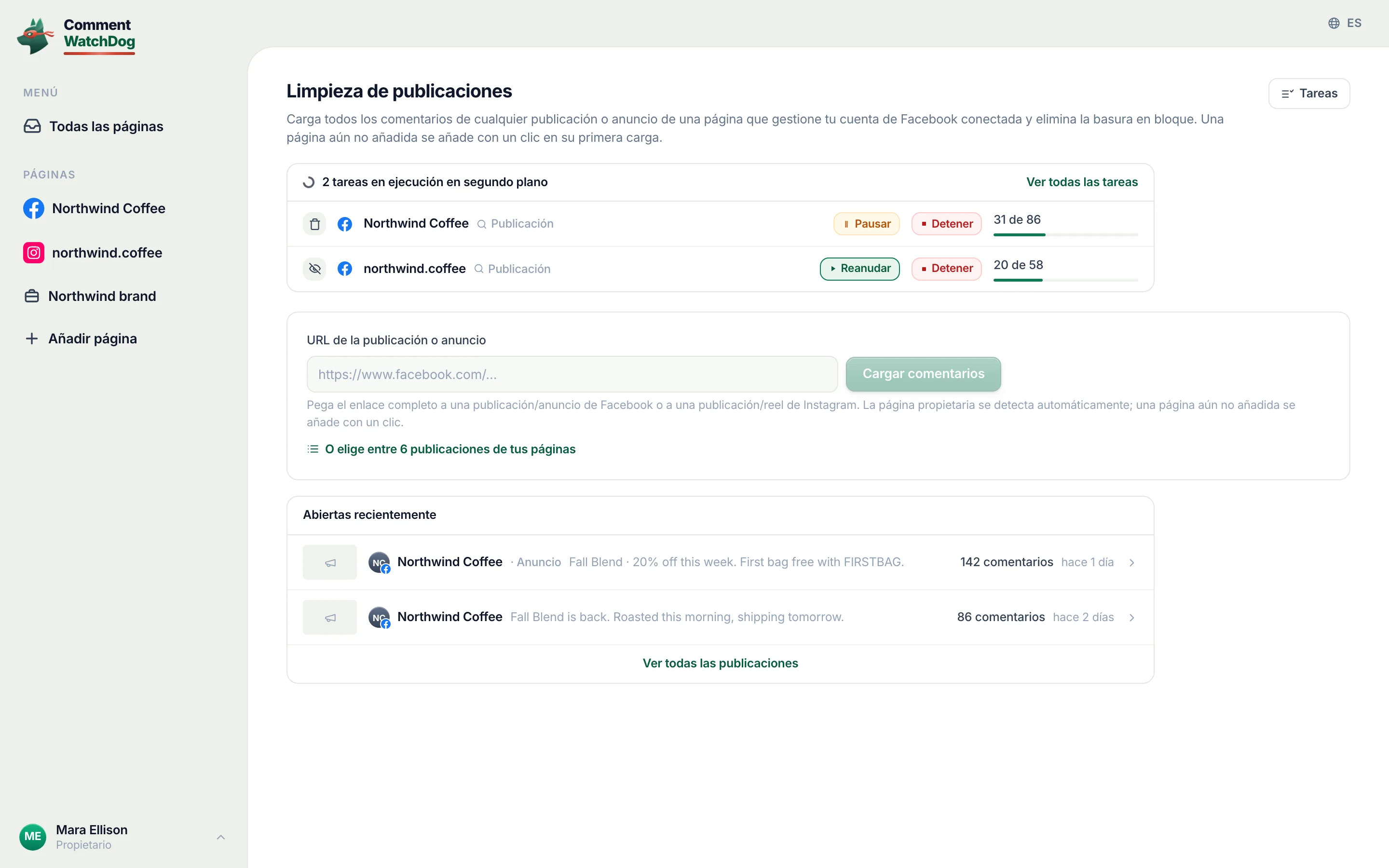 La caja de URL de la publicación o anuncio.